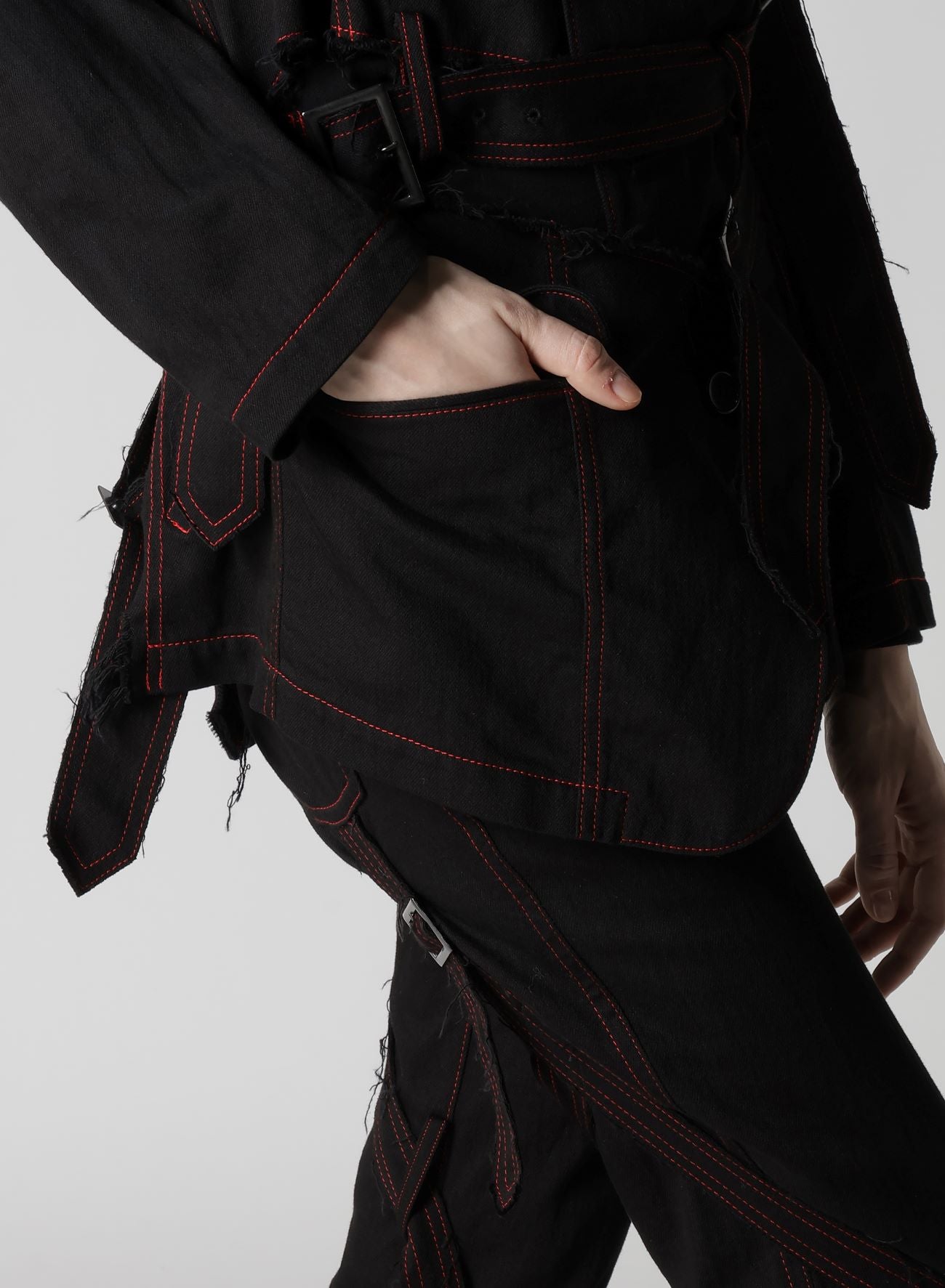 BLACK DENIM BELTED JACKET