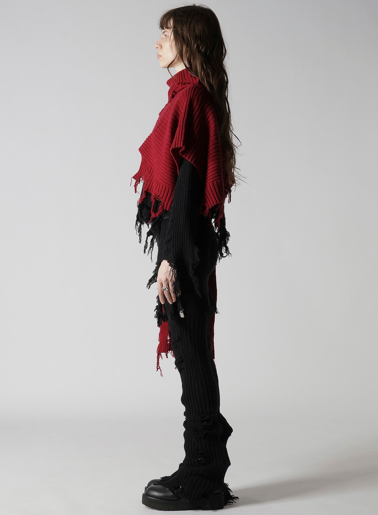 CRUSHED RIB DAMAGED 2WAY WOOL SCARF