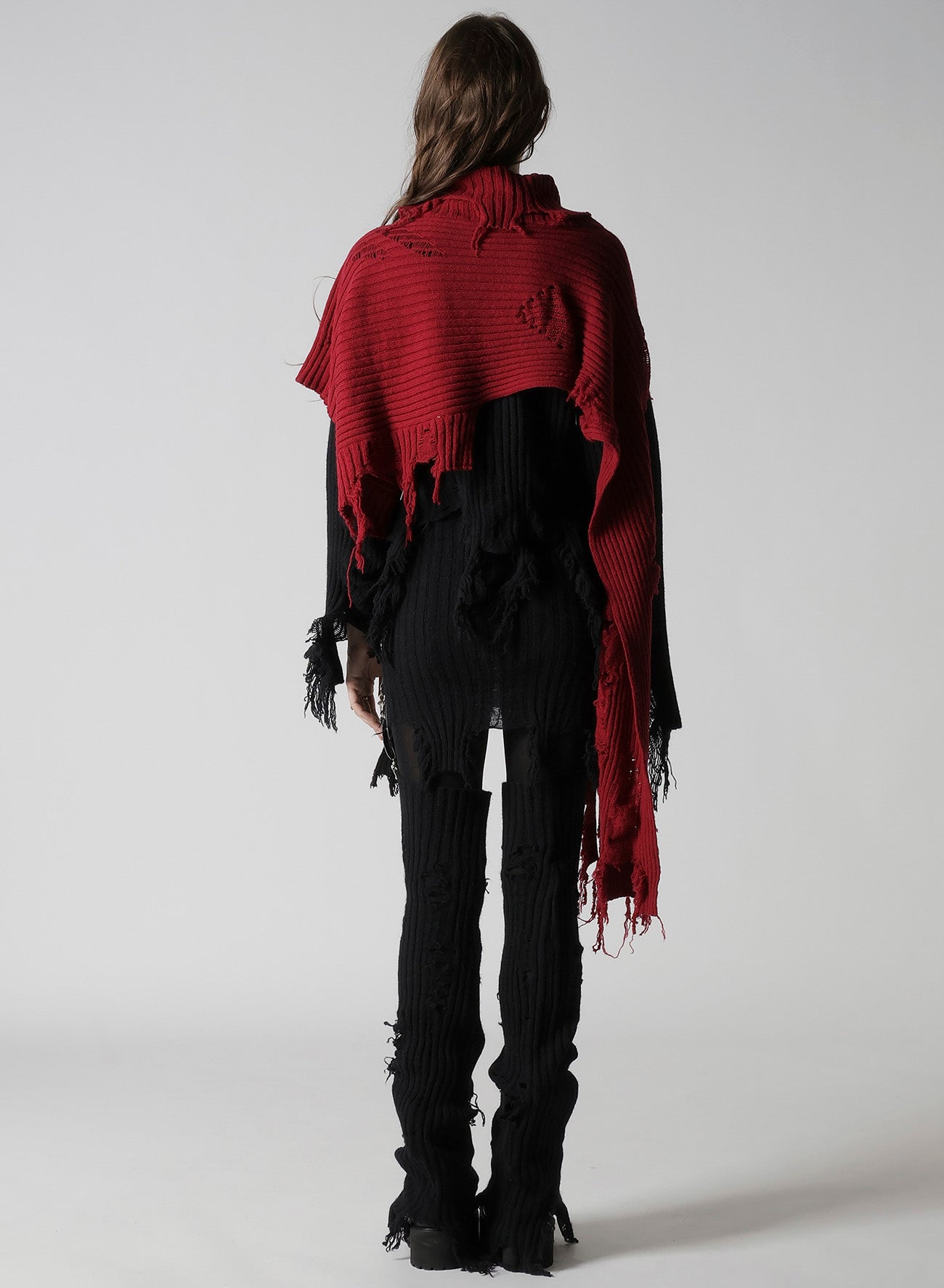 CRUSHED RIB DAMAGED 2WAY WOOL SCARF