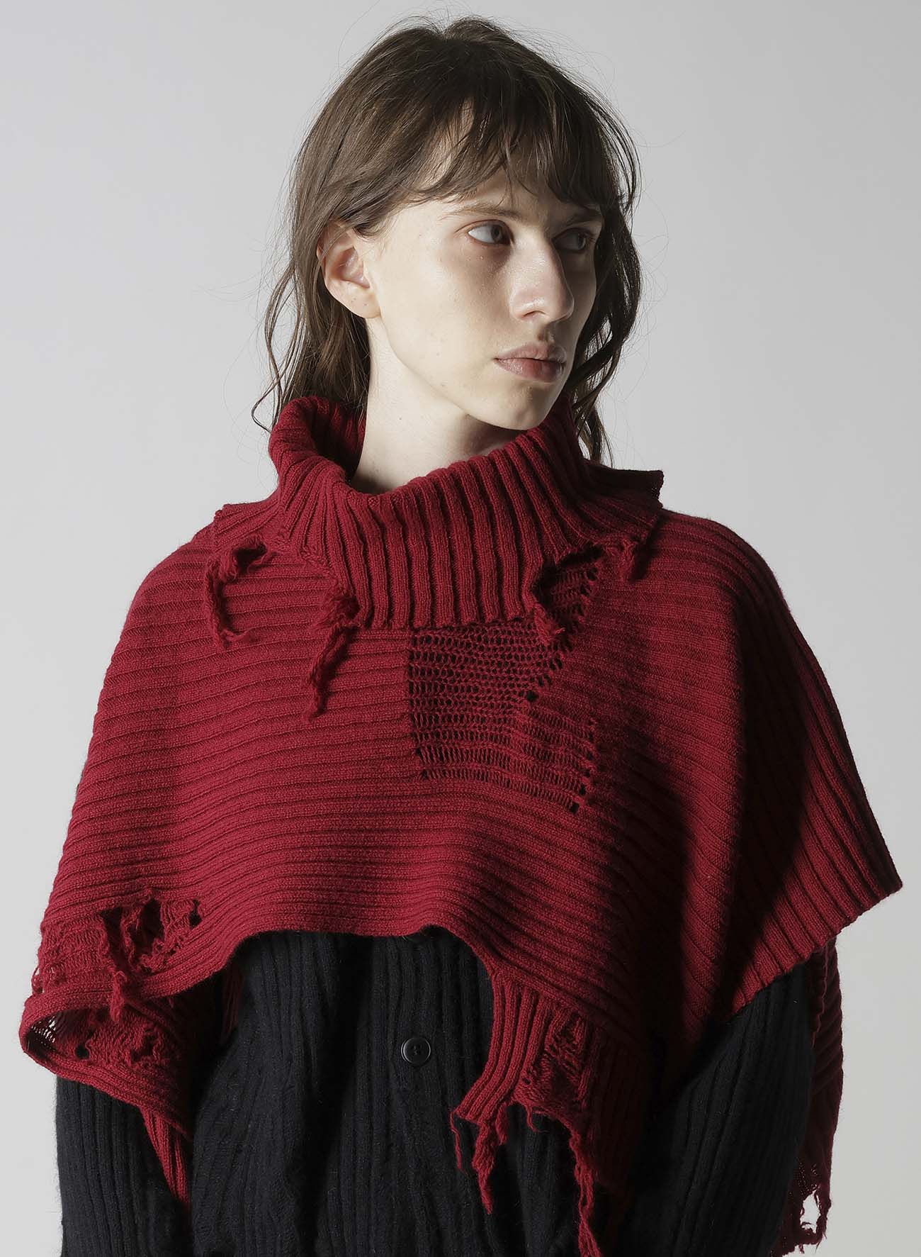 CRUSHED RIB DAMAGED 2WAY WOOL SCARF