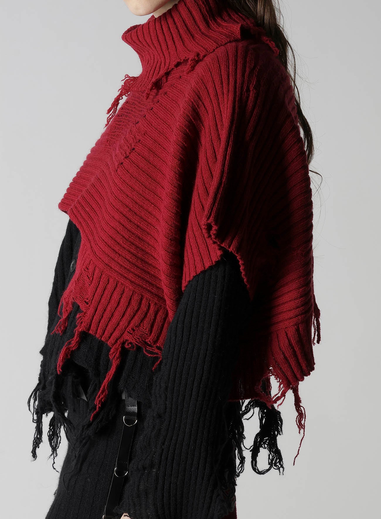 CRUSHED RIB DAMAGED 2WAY WOOL SCARF