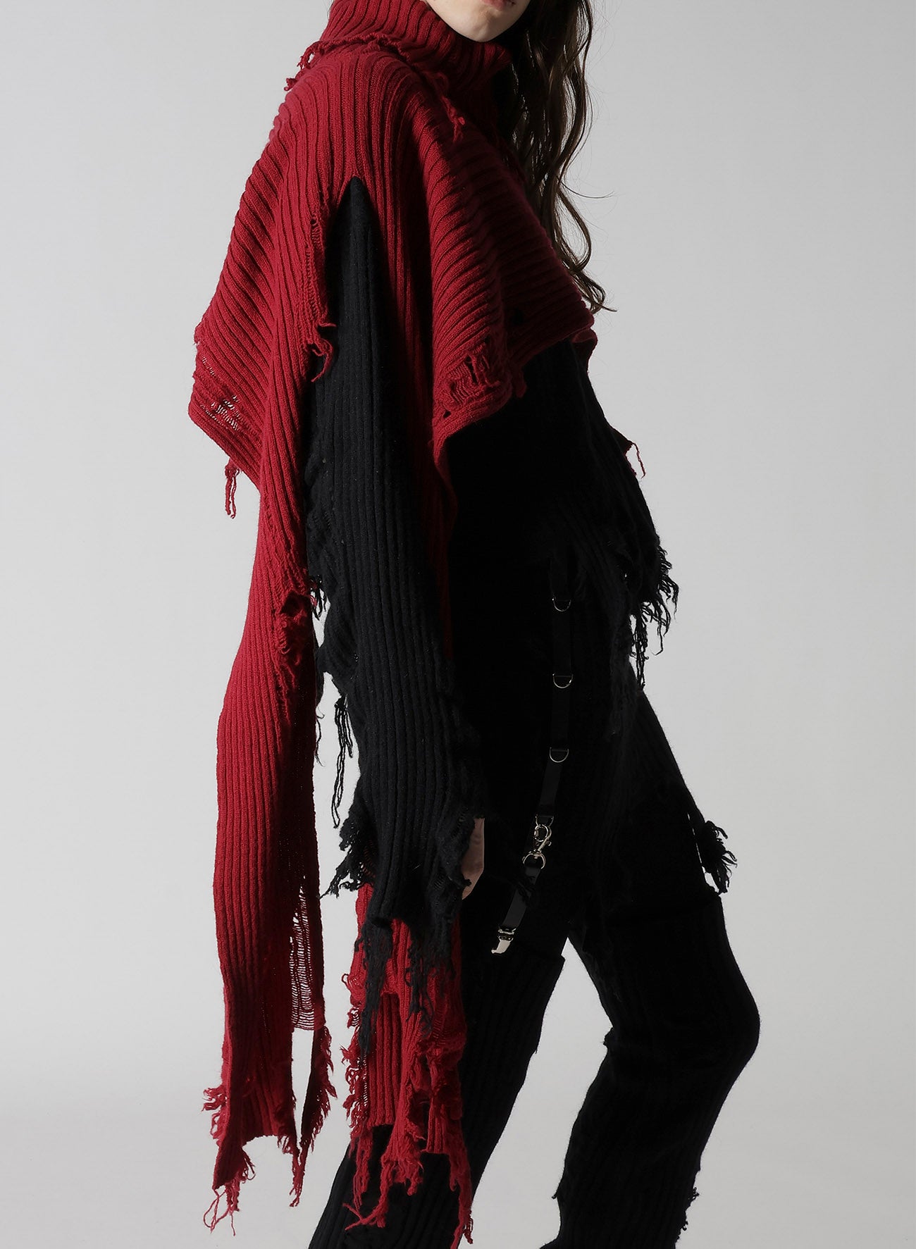 CRUSHED RIB DAMAGED 2WAY WOOL SCARF
