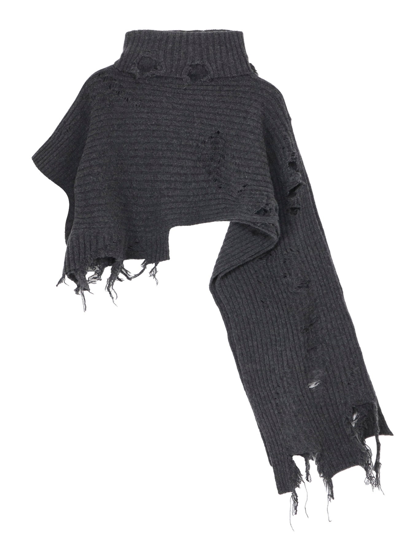 CRUSHED RIB DAMAGED 2WAY WOOL SCARF