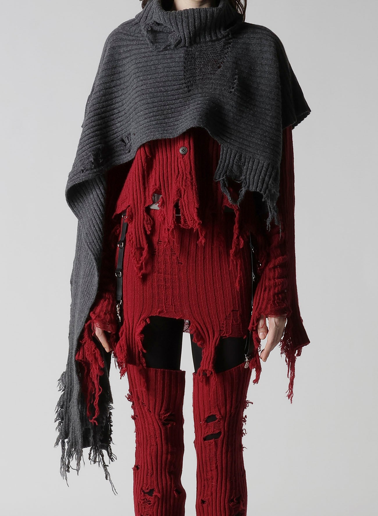 CRUSHED RIB DAMAGED 2WAY WOOL SCARF