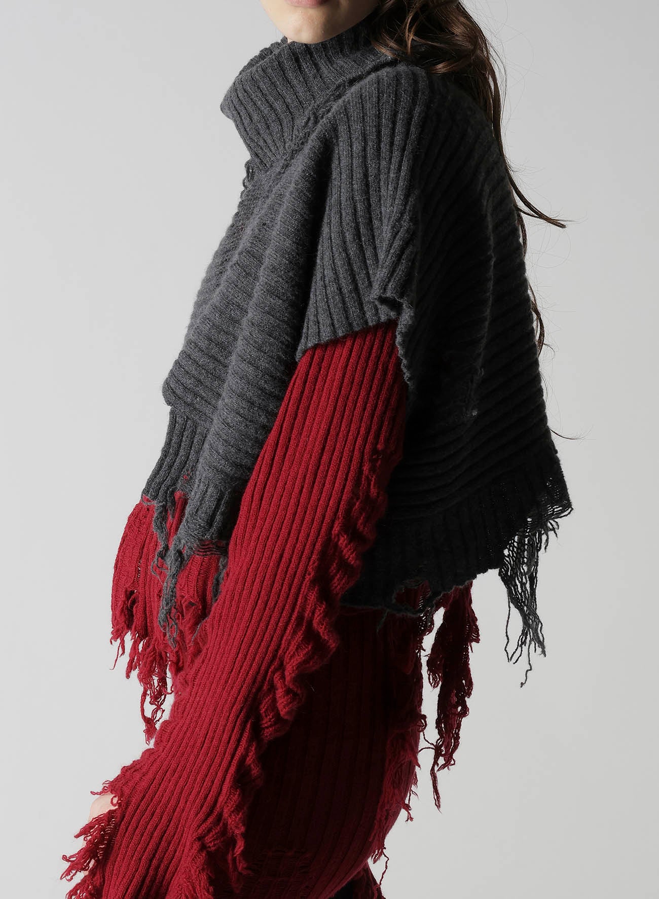 CRUSHED RIB DAMAGED 2WAY WOOL SCARF