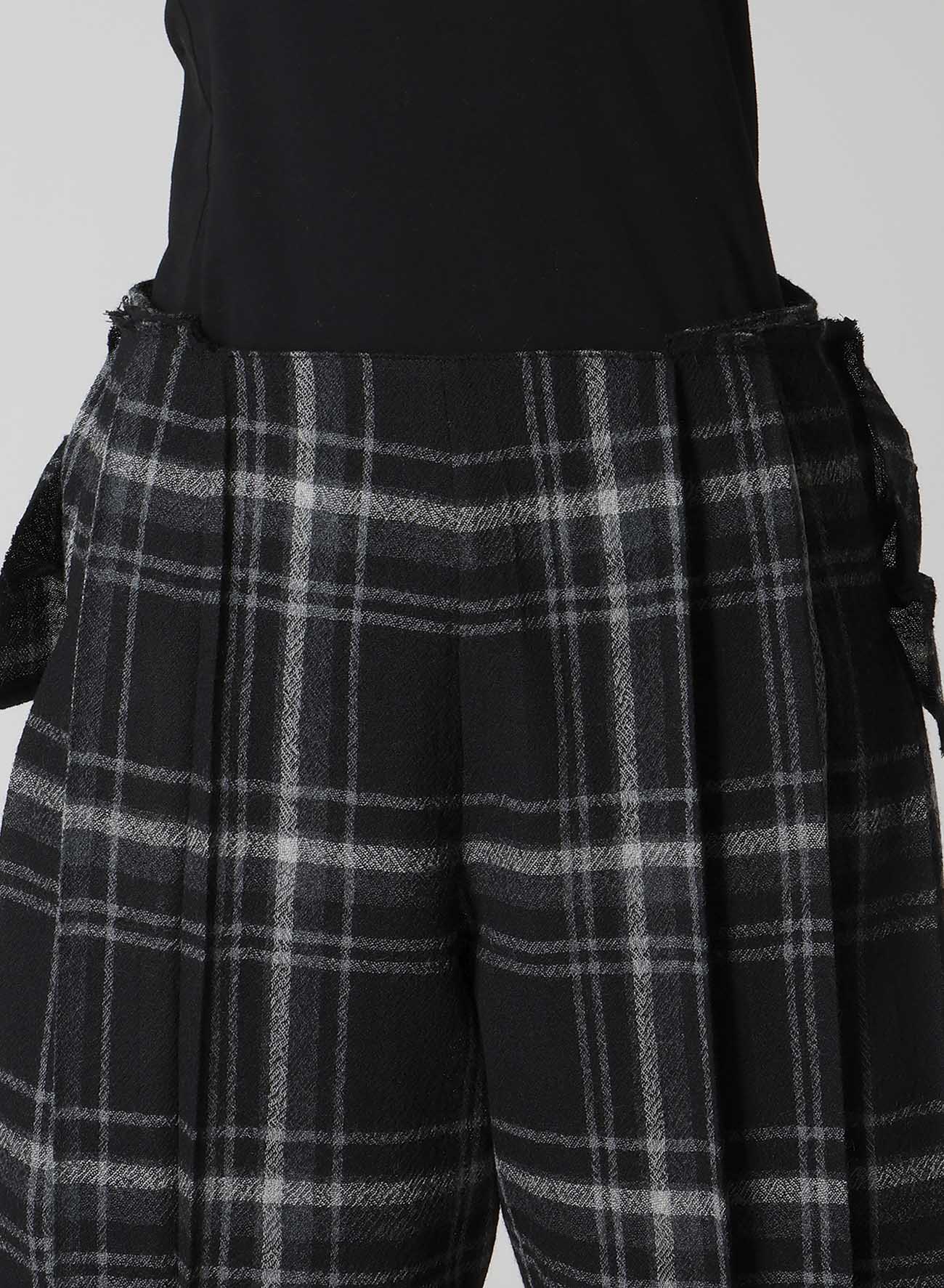 PLAID PATTERN PLEATS PANTS
