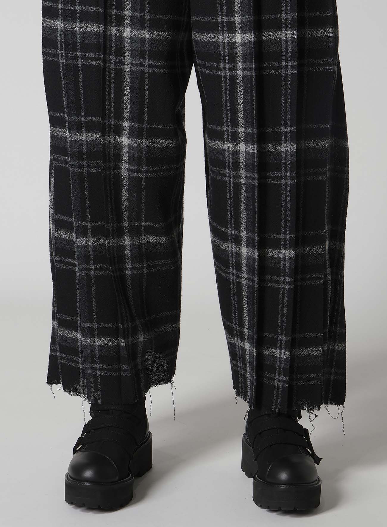 PLAID PATTERN PLEATS PANTS