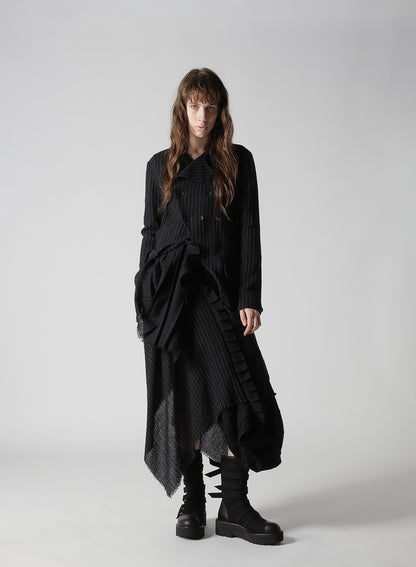 STRIPE GAUZE PLEATS CONBINATION SKIRT
