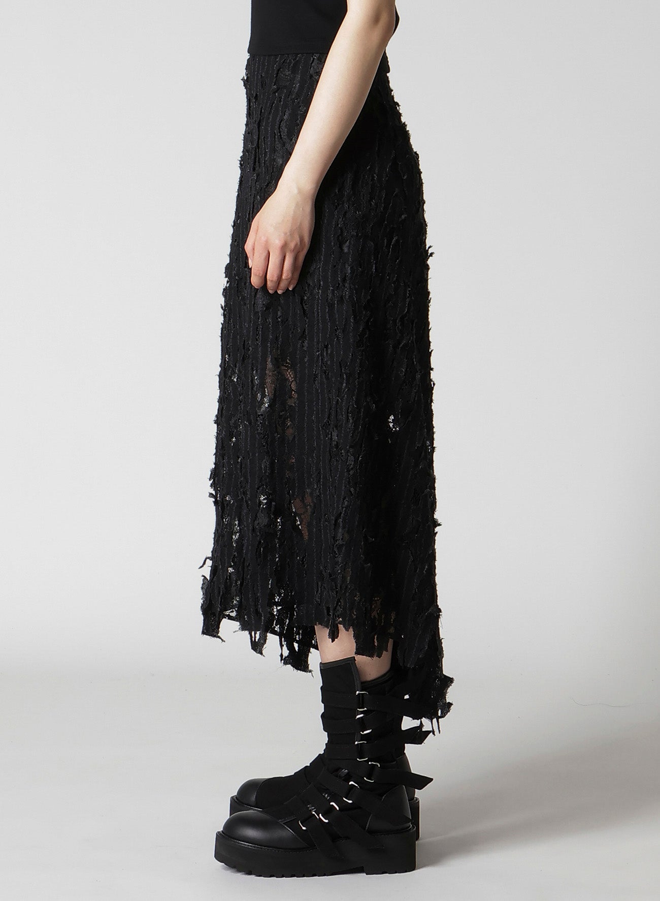 DAMEGED STRIPE PUFF SKIRT