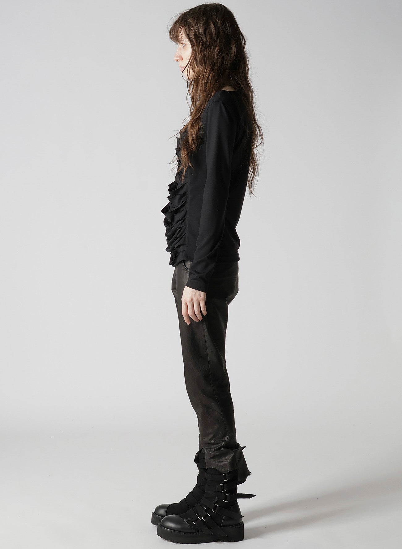 PLAIN STITCH SLIT CROSS LONG T-SHIRT