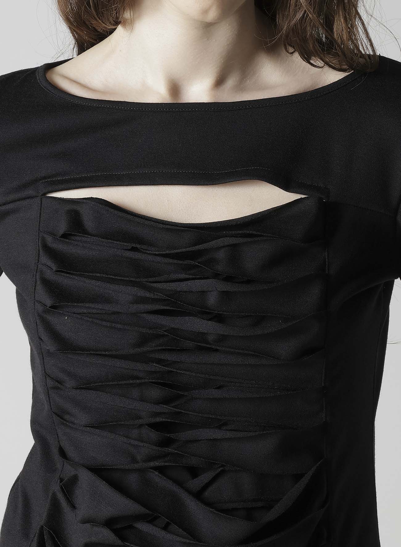 PLAIN STITCH SLIT CROSS LONG T-SHIRT