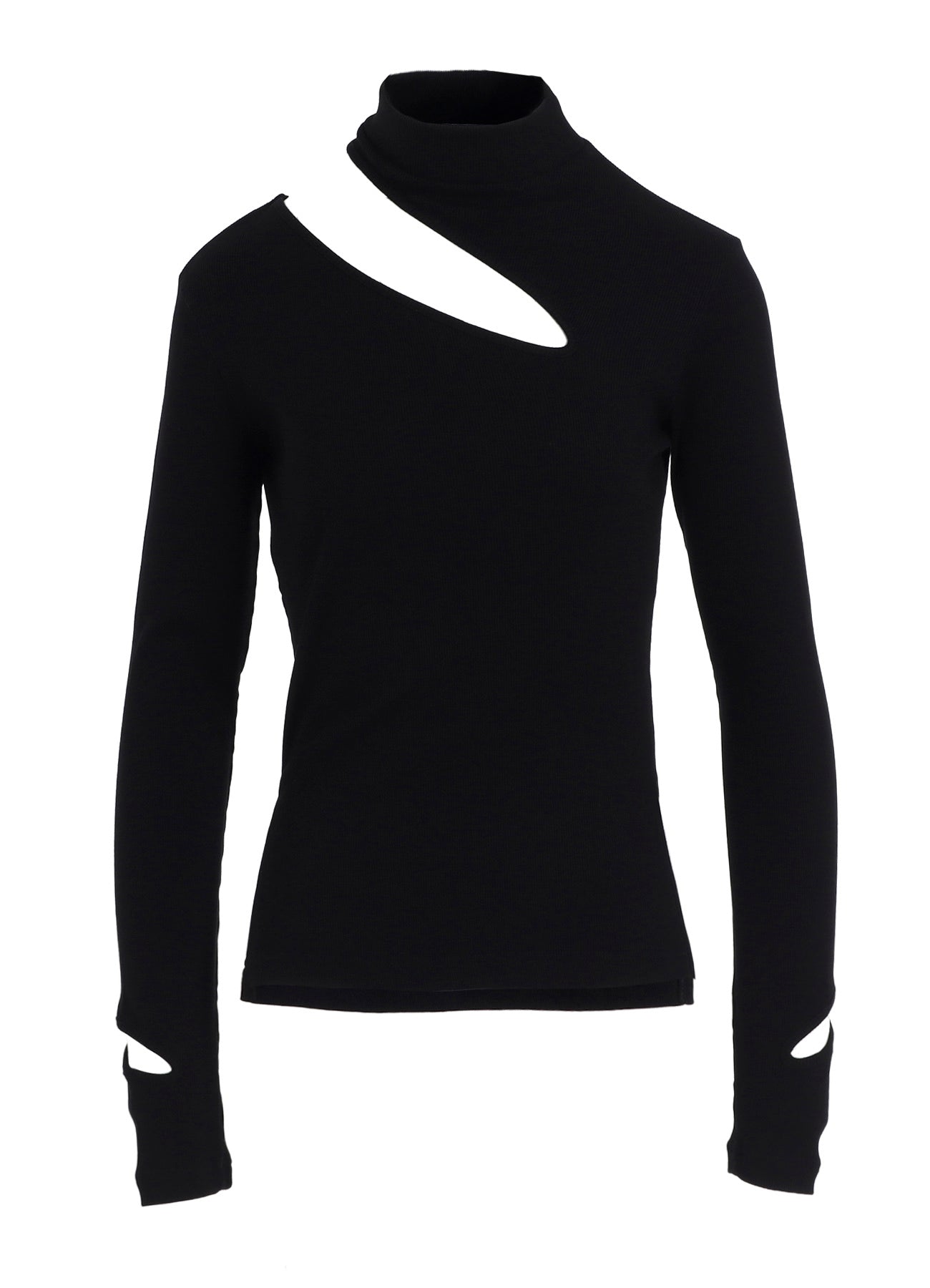 COTTON RAYON RIB SLIT HIGH NECK T-SHIRT