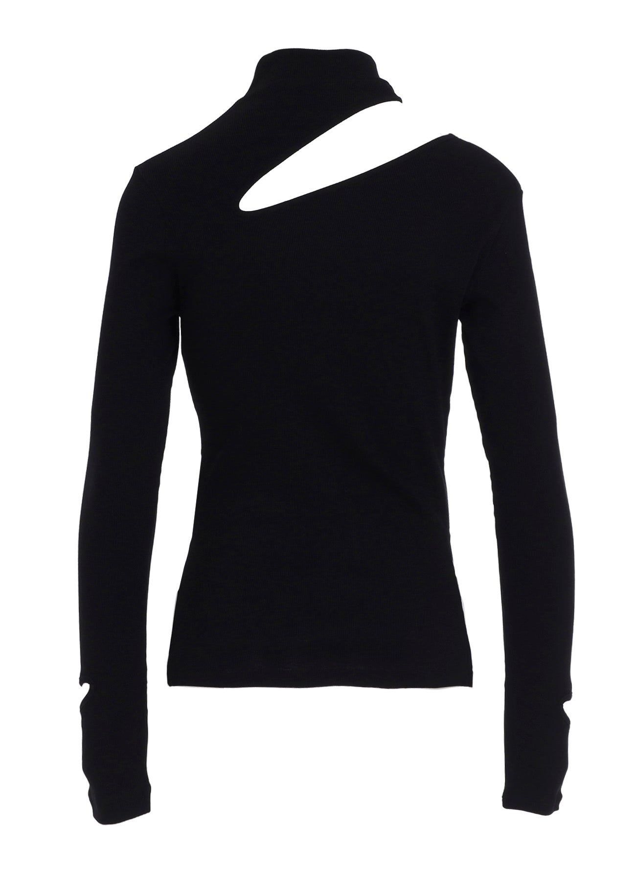 COTTON RAYON RIB SLIT HIGH NECK T-SHIRT