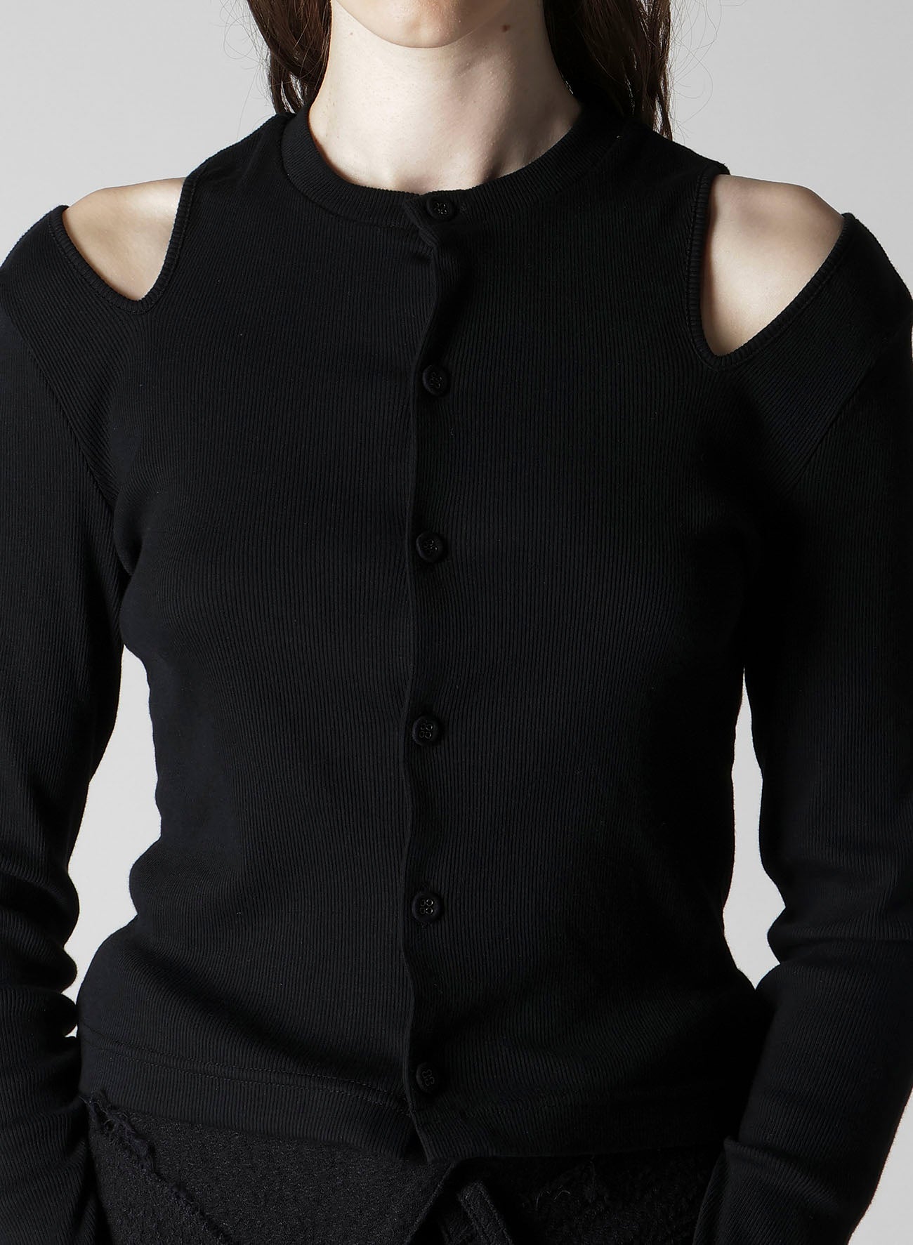 COTTON RAYON RIB SLIT CARDIGAN