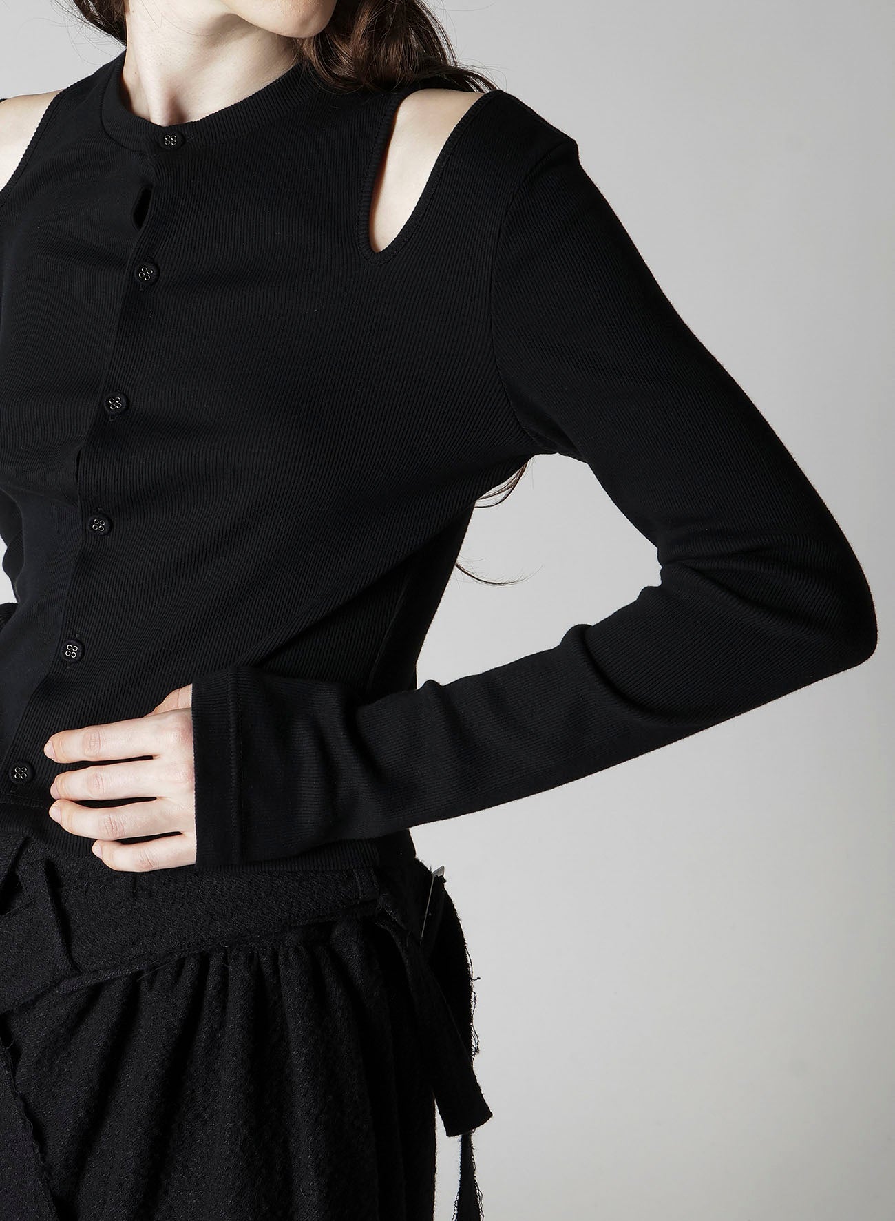 COTTON RAYON RIB SLIT CARDIGAN