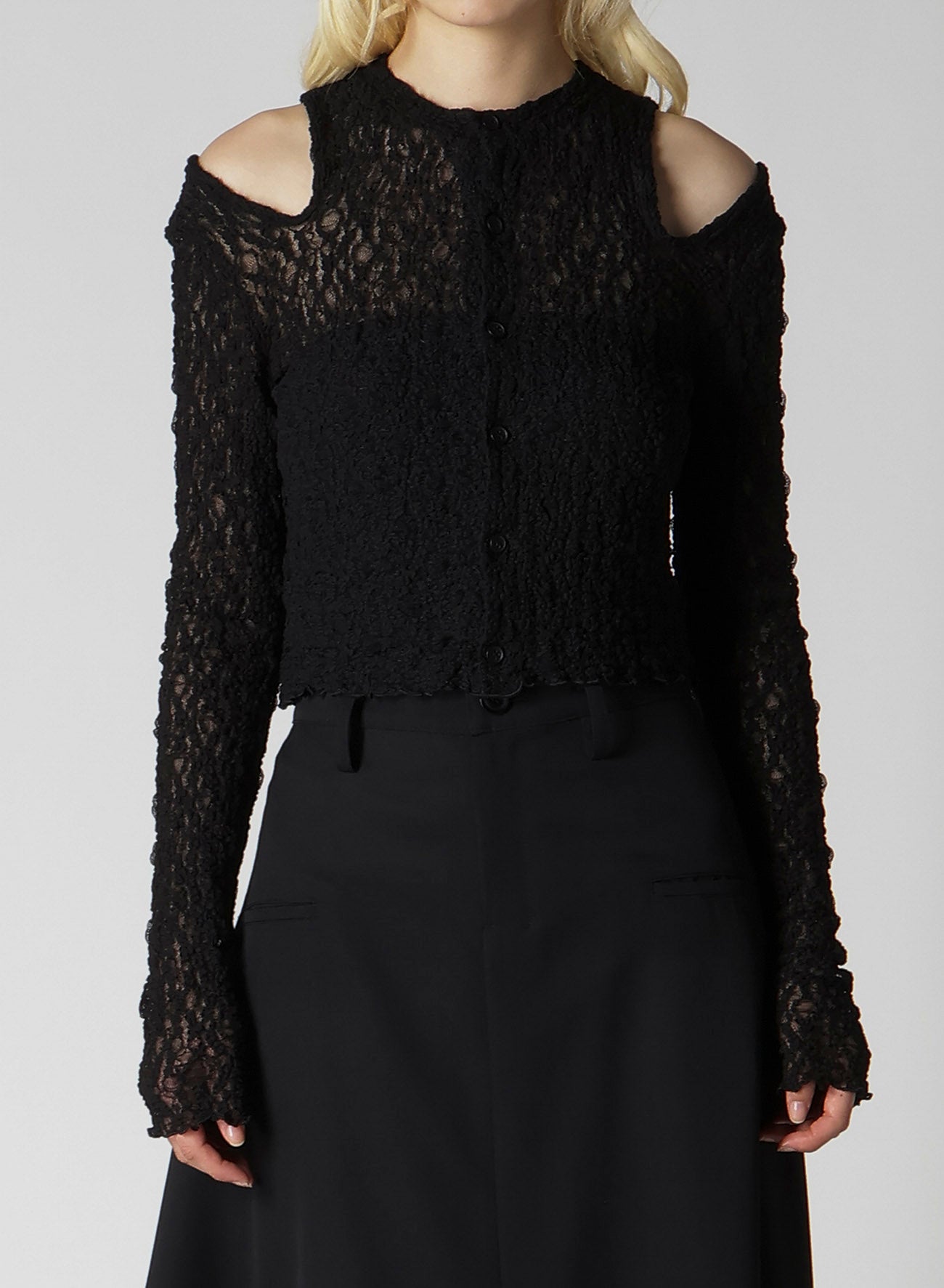 FLOWER SHIRRING SLIT CARDIGAN