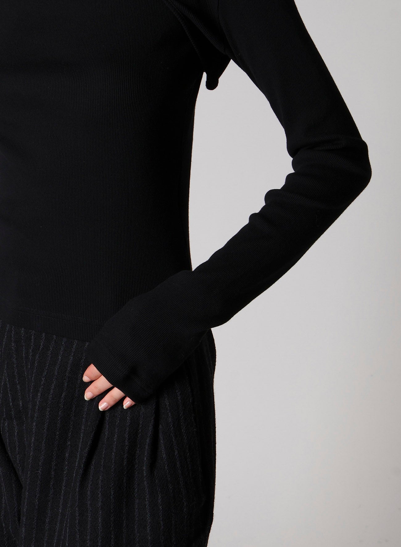 COTTON RAYON RIB CHINA COLLAR T-SHIRT