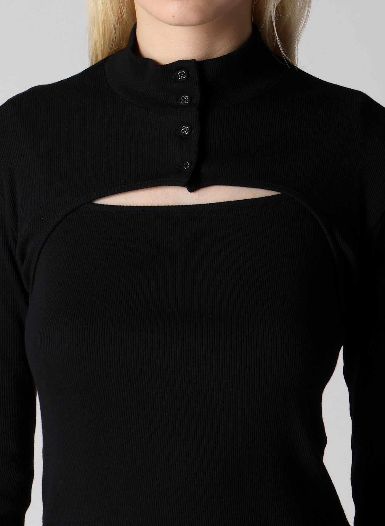 COTTON RAYON RIB CHINA COLLAR T-SHIRT