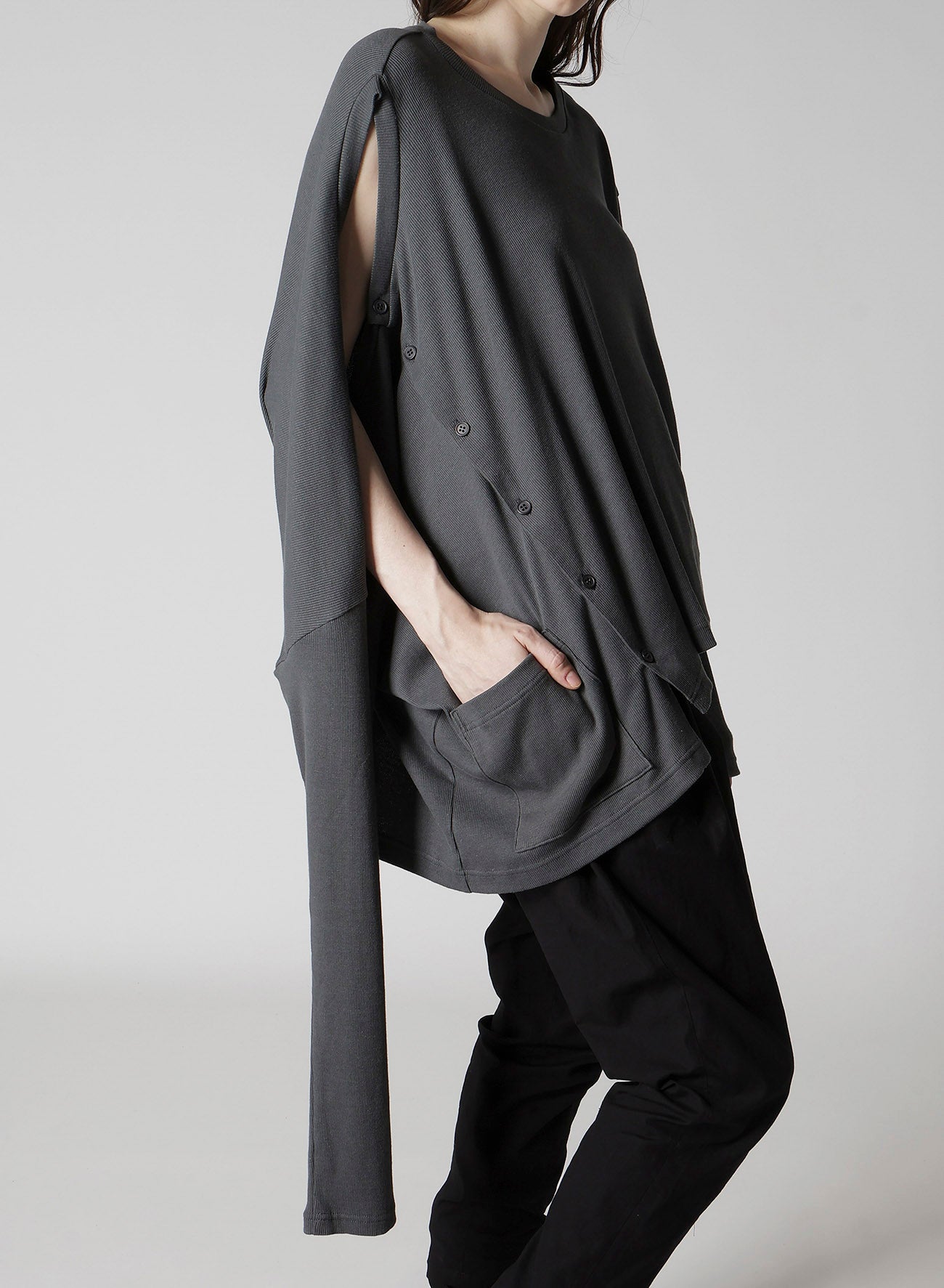 COTTON RAYON RIB 2WAY LONG SLEEVE T CARDIGAN