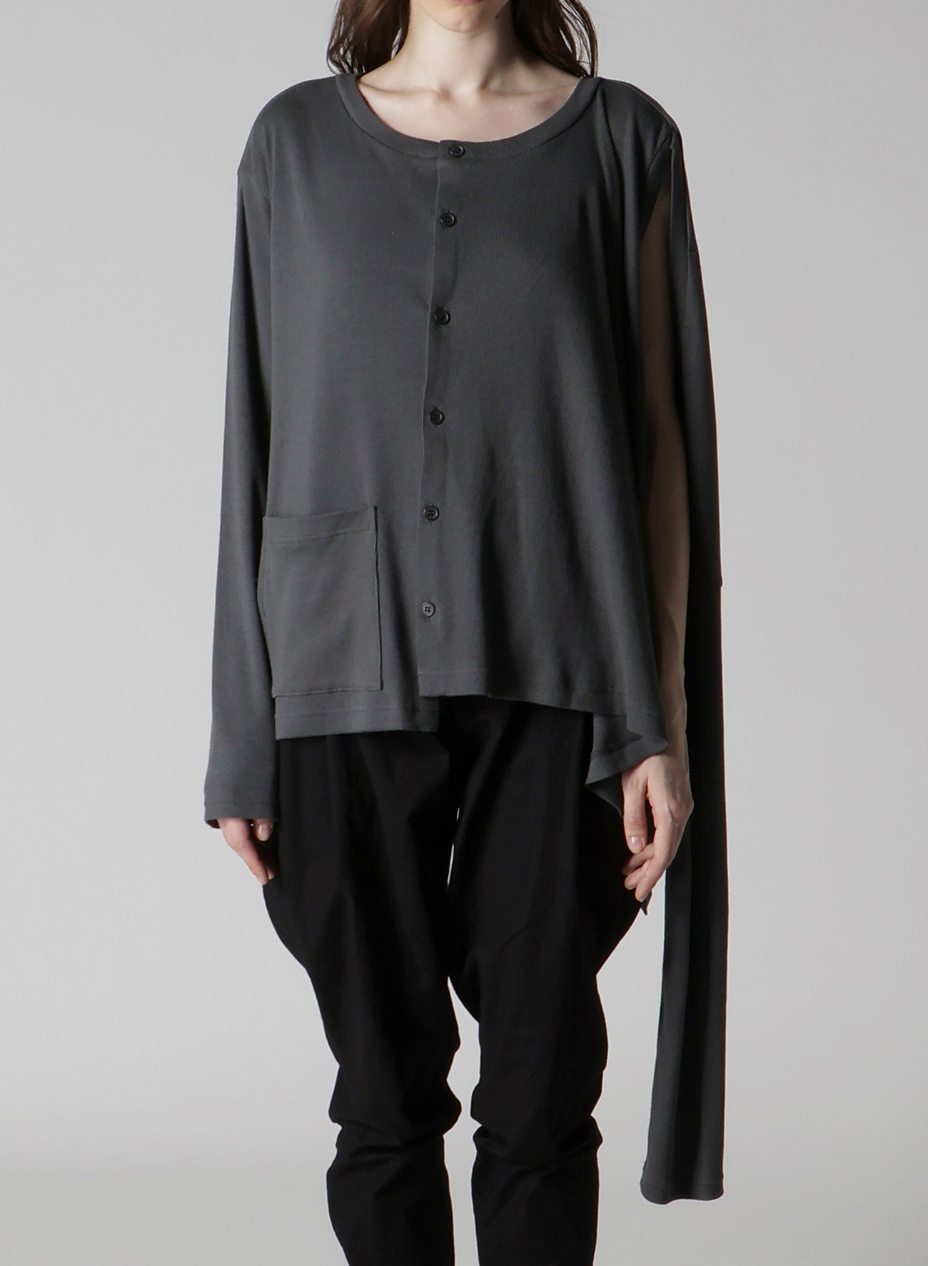 COTTON RAYON RIB 2WAY LONG SLEEVE T CARDIGAN