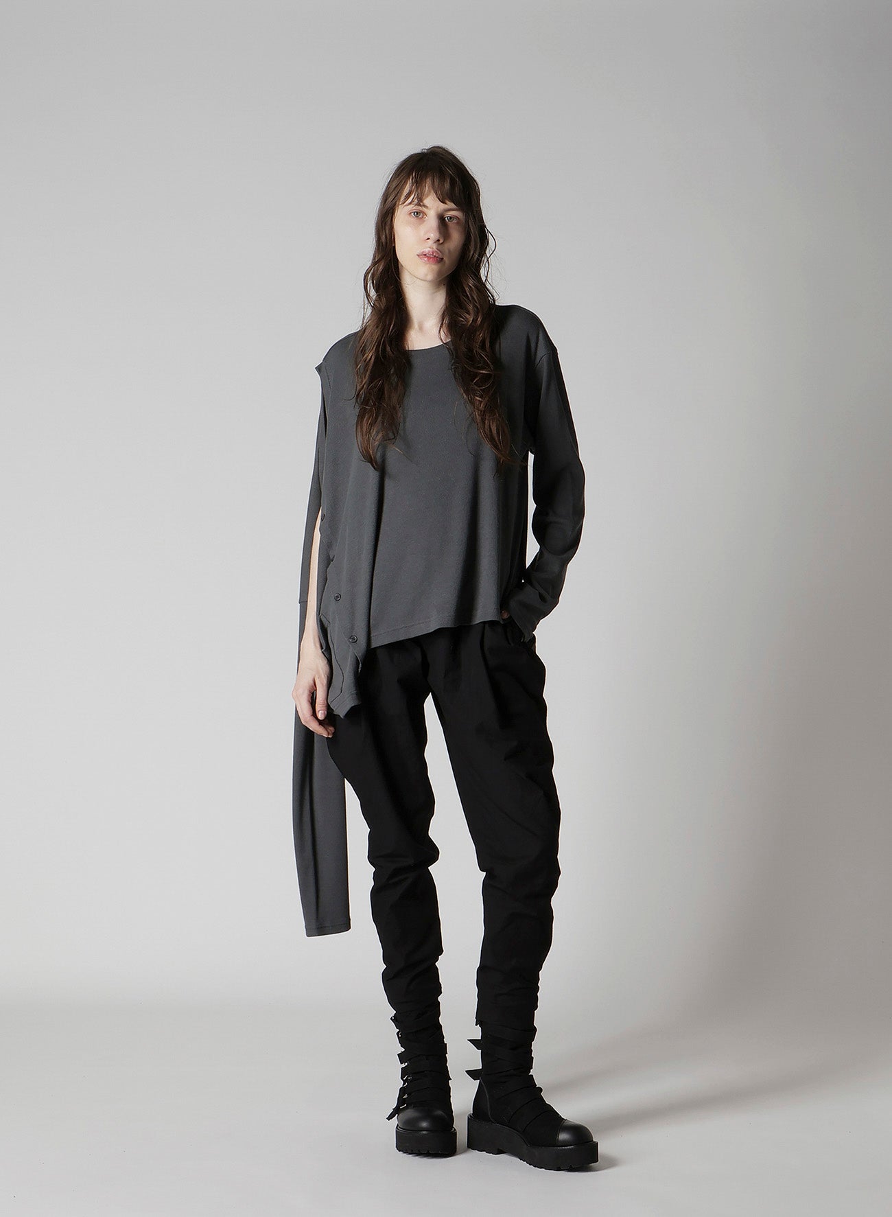 COTTON RAYON RIB 2WAY LONG SLEEVE T CARDIGAN