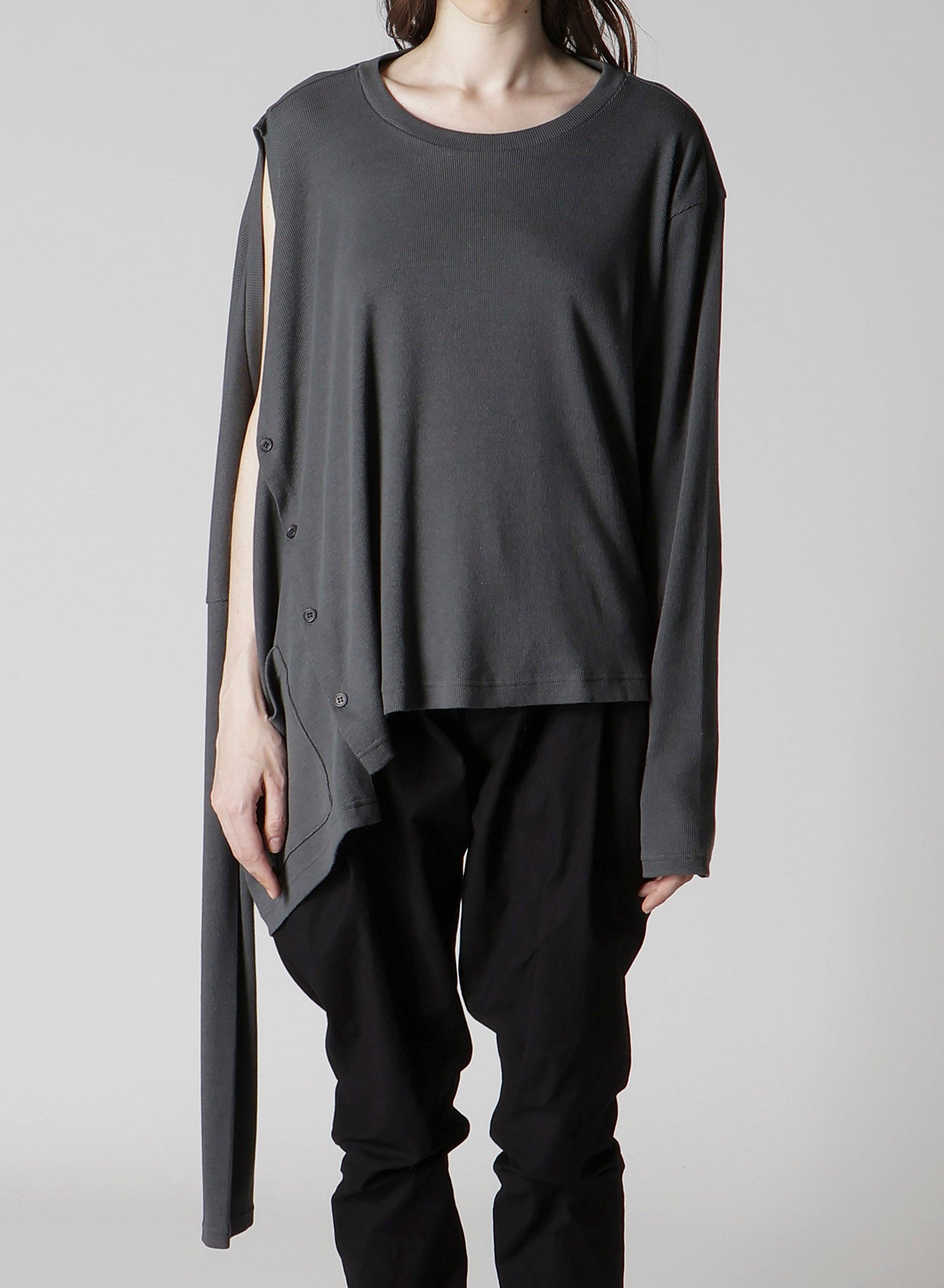 COTTON RAYON RIB 2WAY LONG SLEEVE T CARDIGAN
