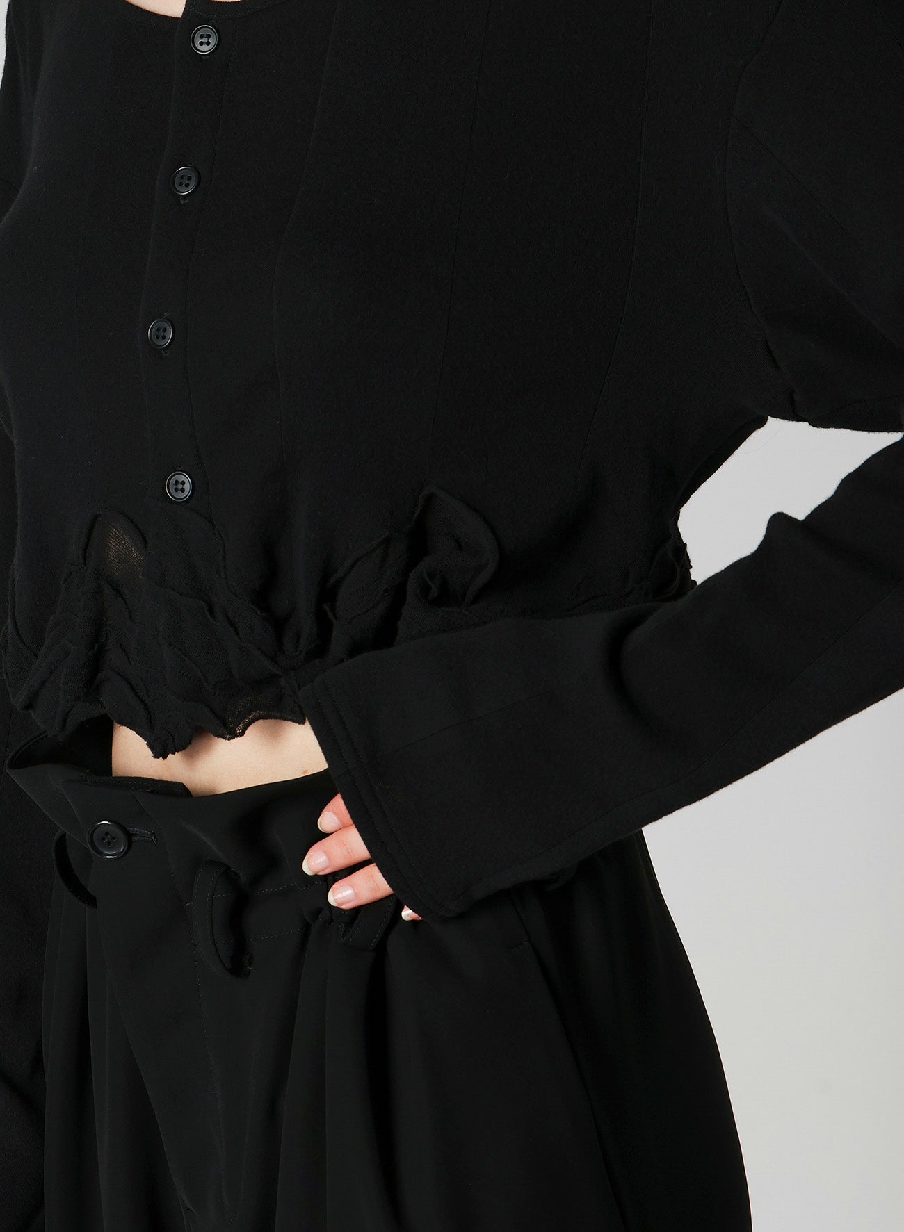 FRILLED JACQUARD PUFF CARDIGAN