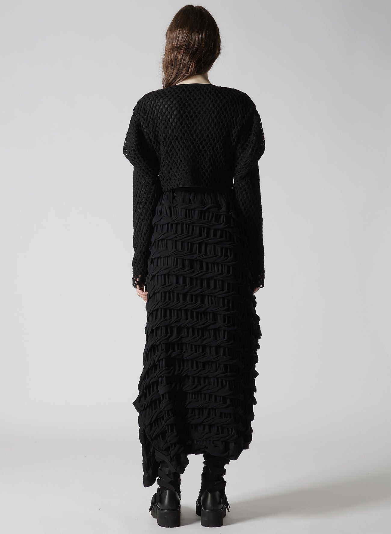 HOLE JACQUARD + CHIFFON PUFF CARDIGAN
