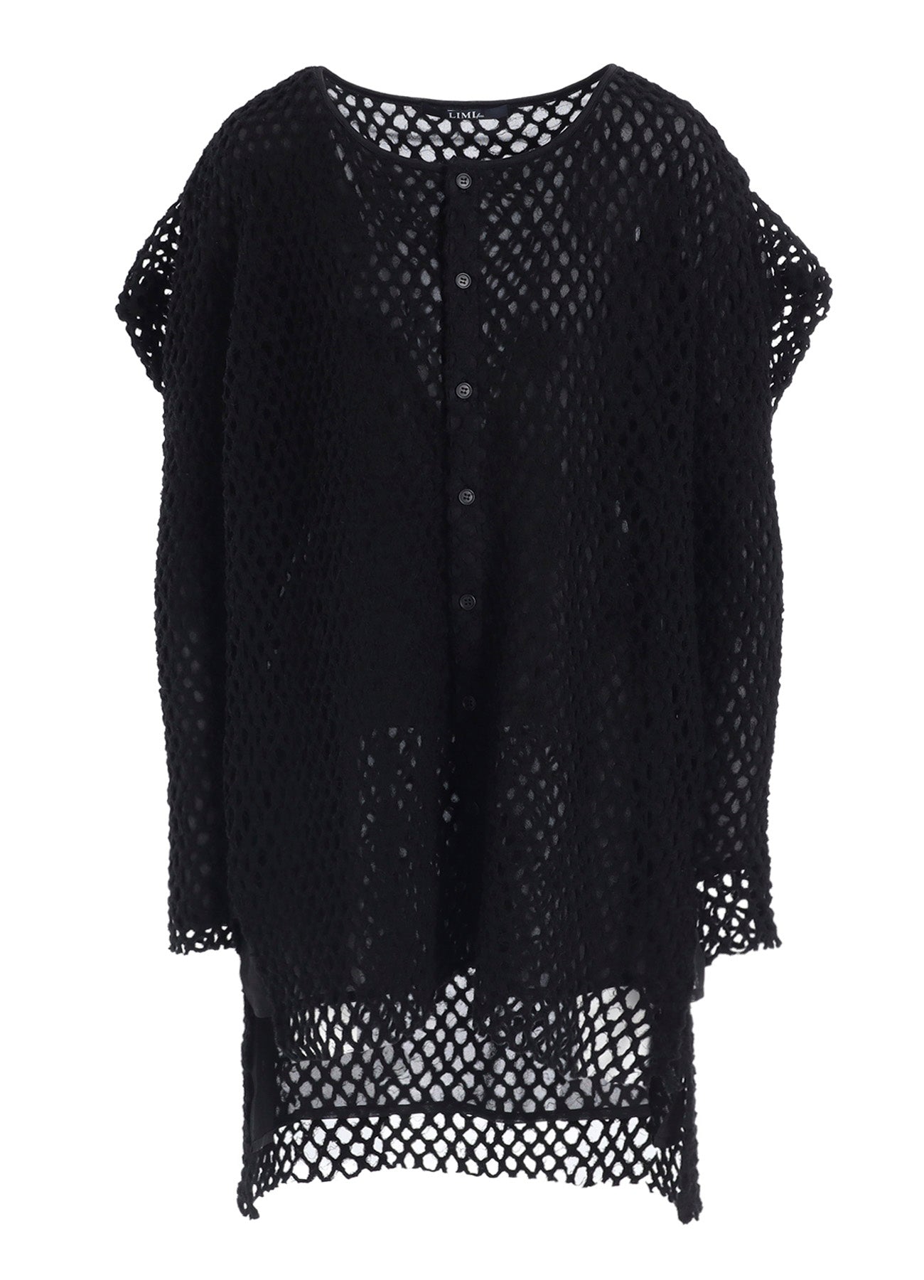 HOLE JACQUARD + CHIFFON PUFF LONG CARDIGAN