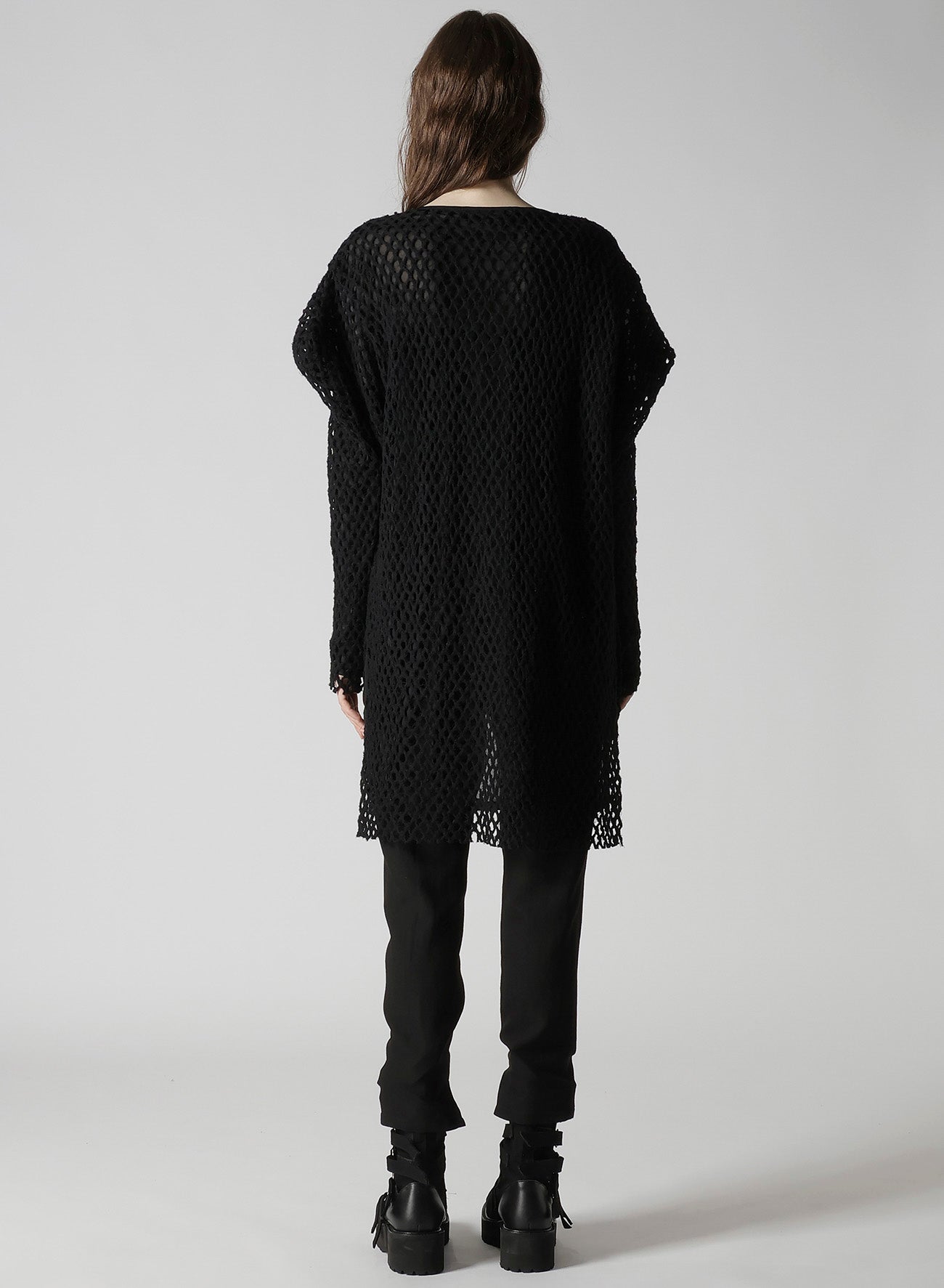 HOLE JACQUARD + CHIFFON PUFF LONG CARDIGAN