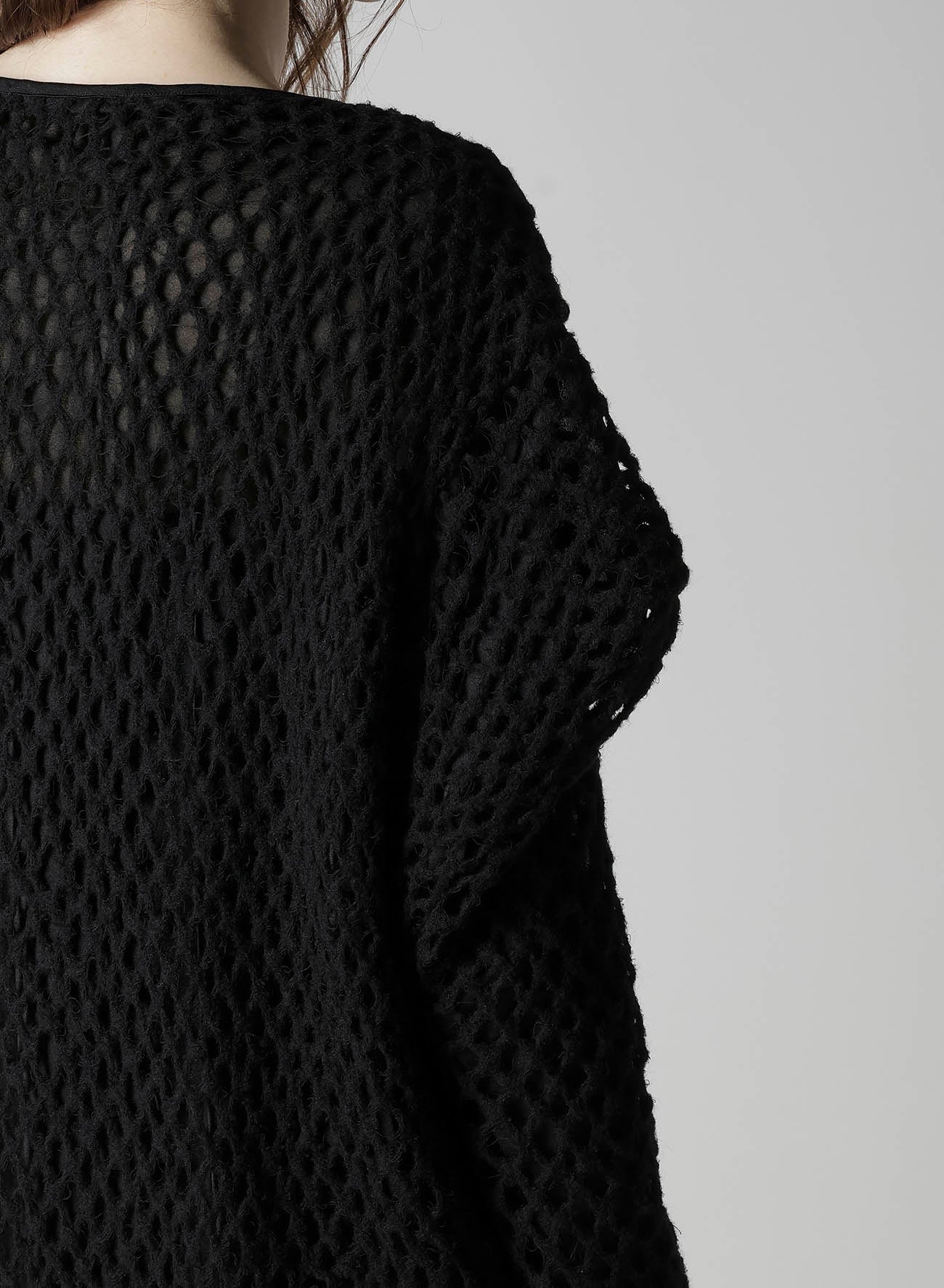 HOLE JACQUARD + CHIFFON PUFF LONG CARDIGAN