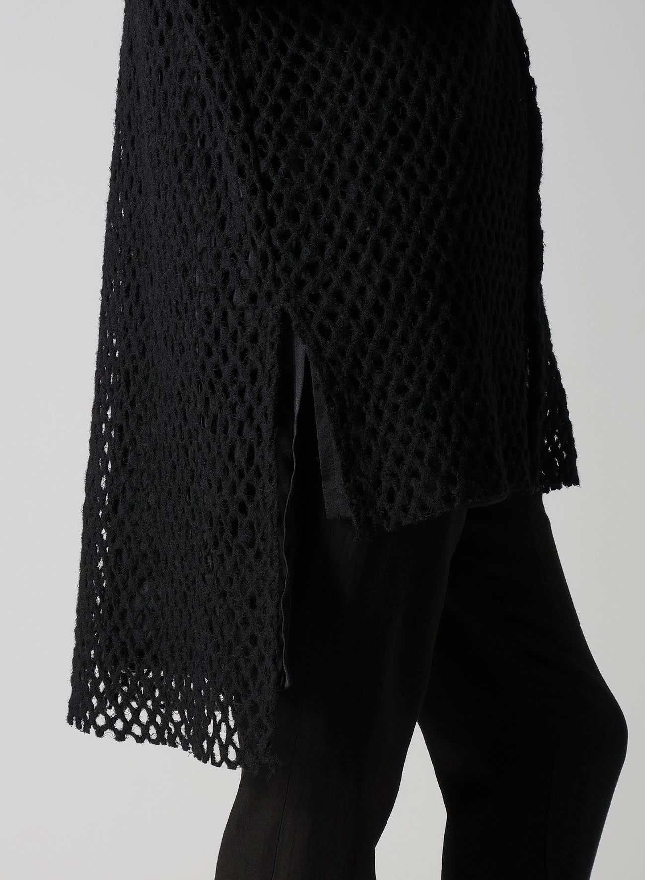 HOLE JACQUARD + CHIFFON PUFF LONG CARDIGAN