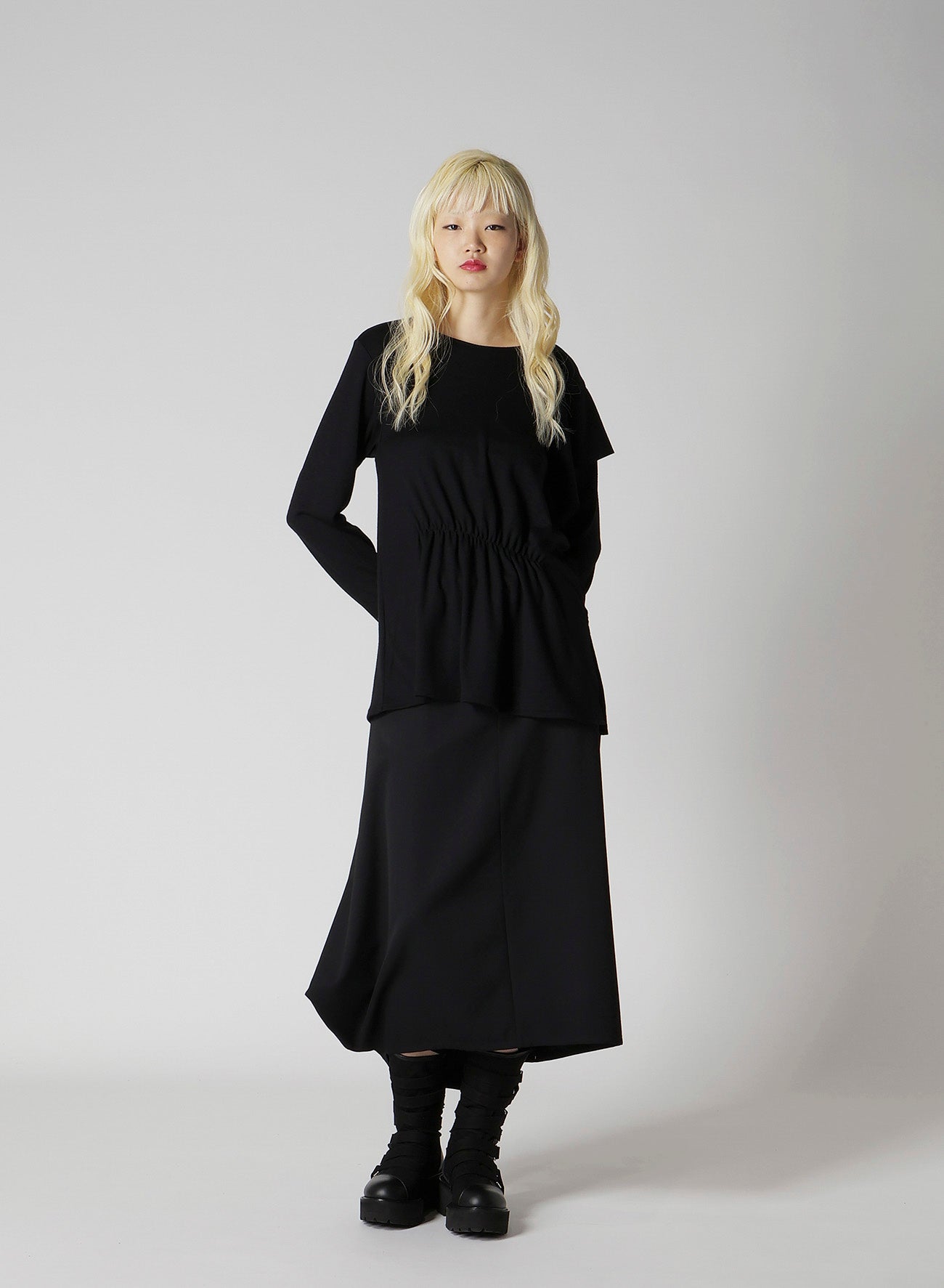 WOOL SMOOTH GATHER ASYMMETRY T-SHIRT