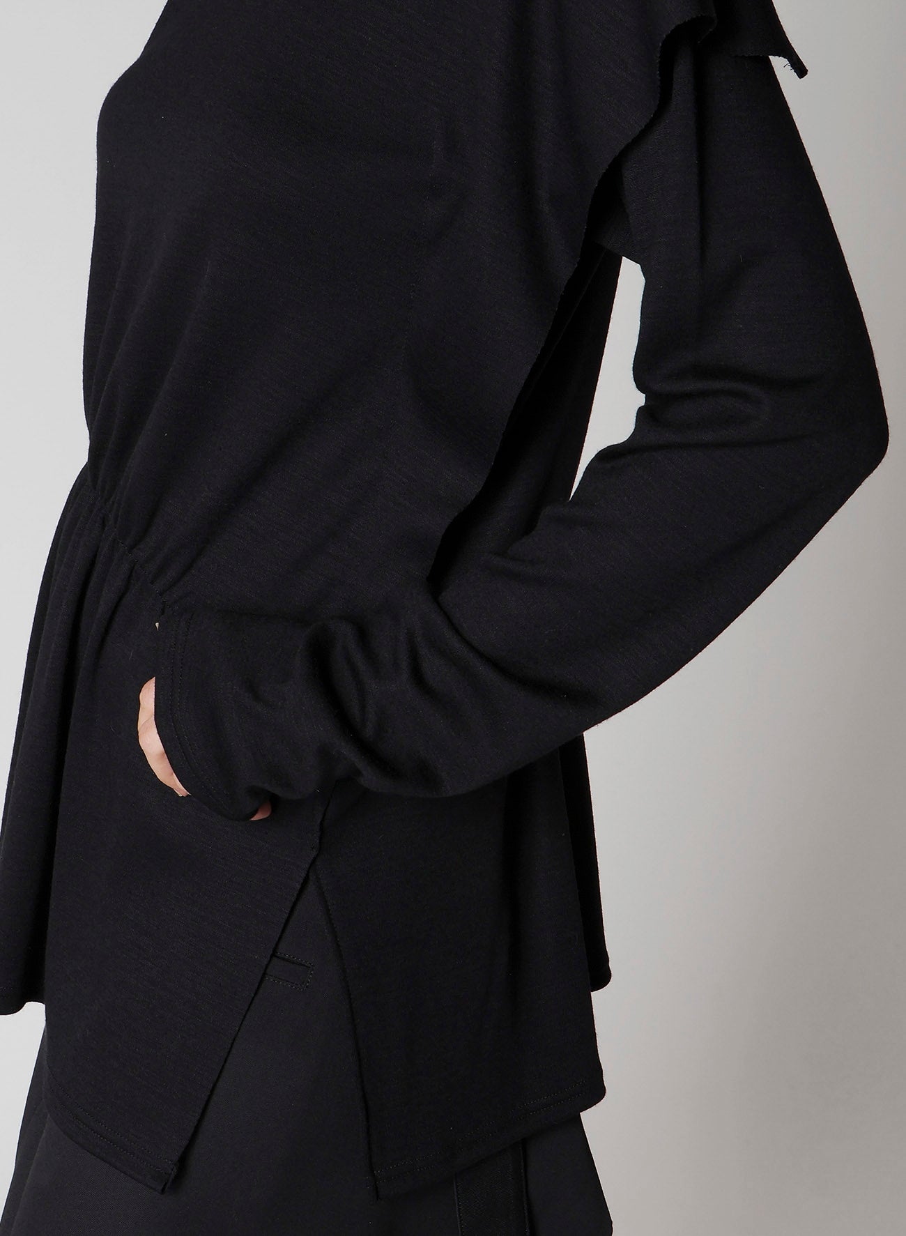 WOOL SMOOTH GATHER ASYMMETRY T-SHIRT