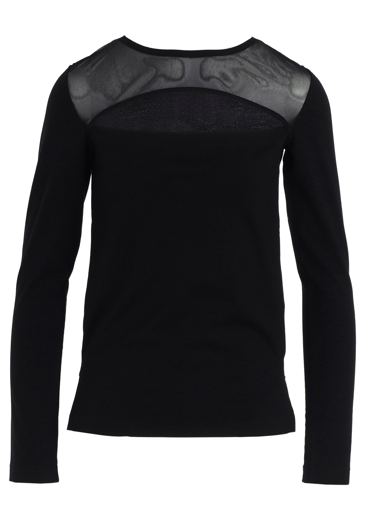PLAIN STITCH +TULLE SLIT CHEST LONG SLEEVE T-SHIRT