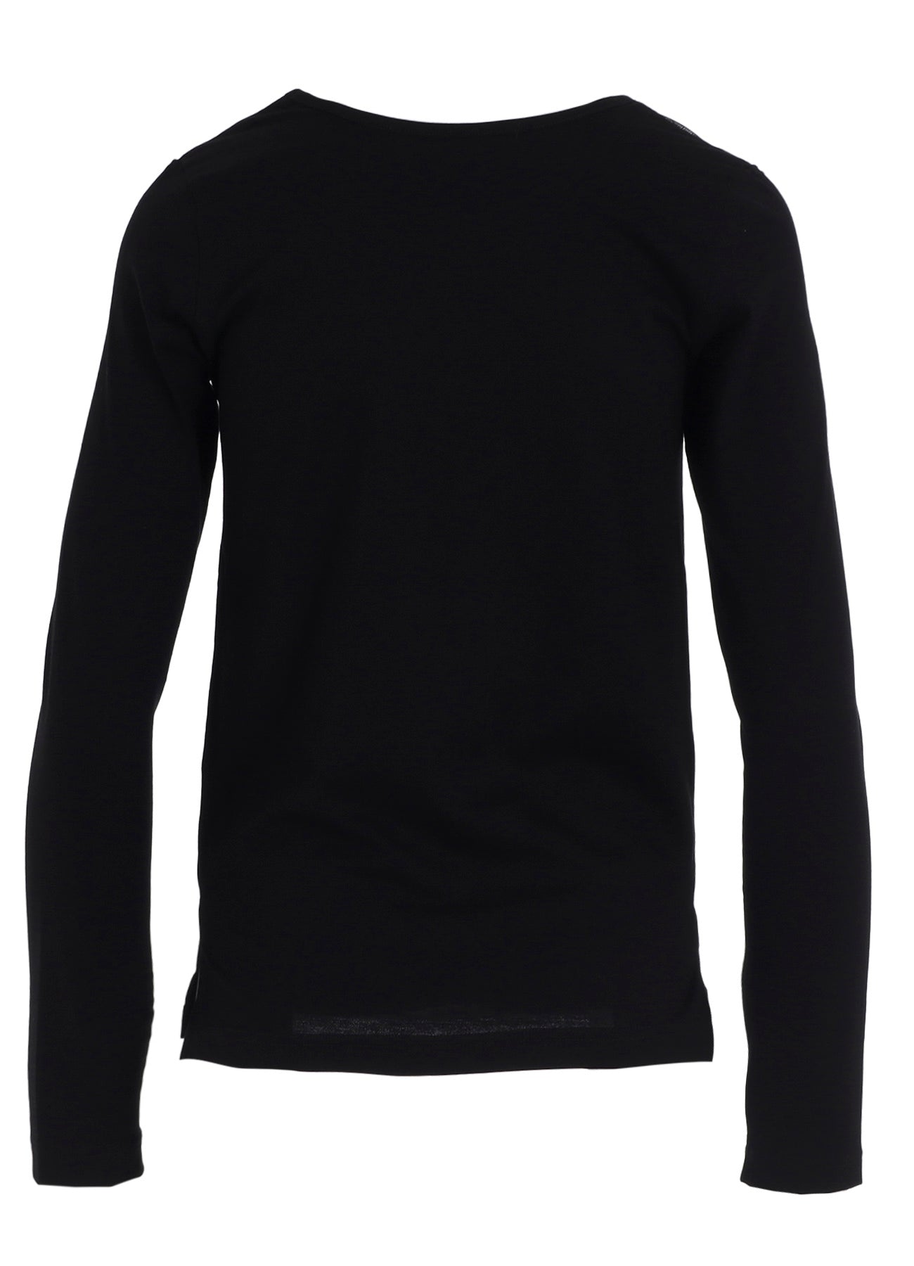 PLAIN STITCH +TULLE SLIT CHEST LONG SLEEVE T-SHIRT