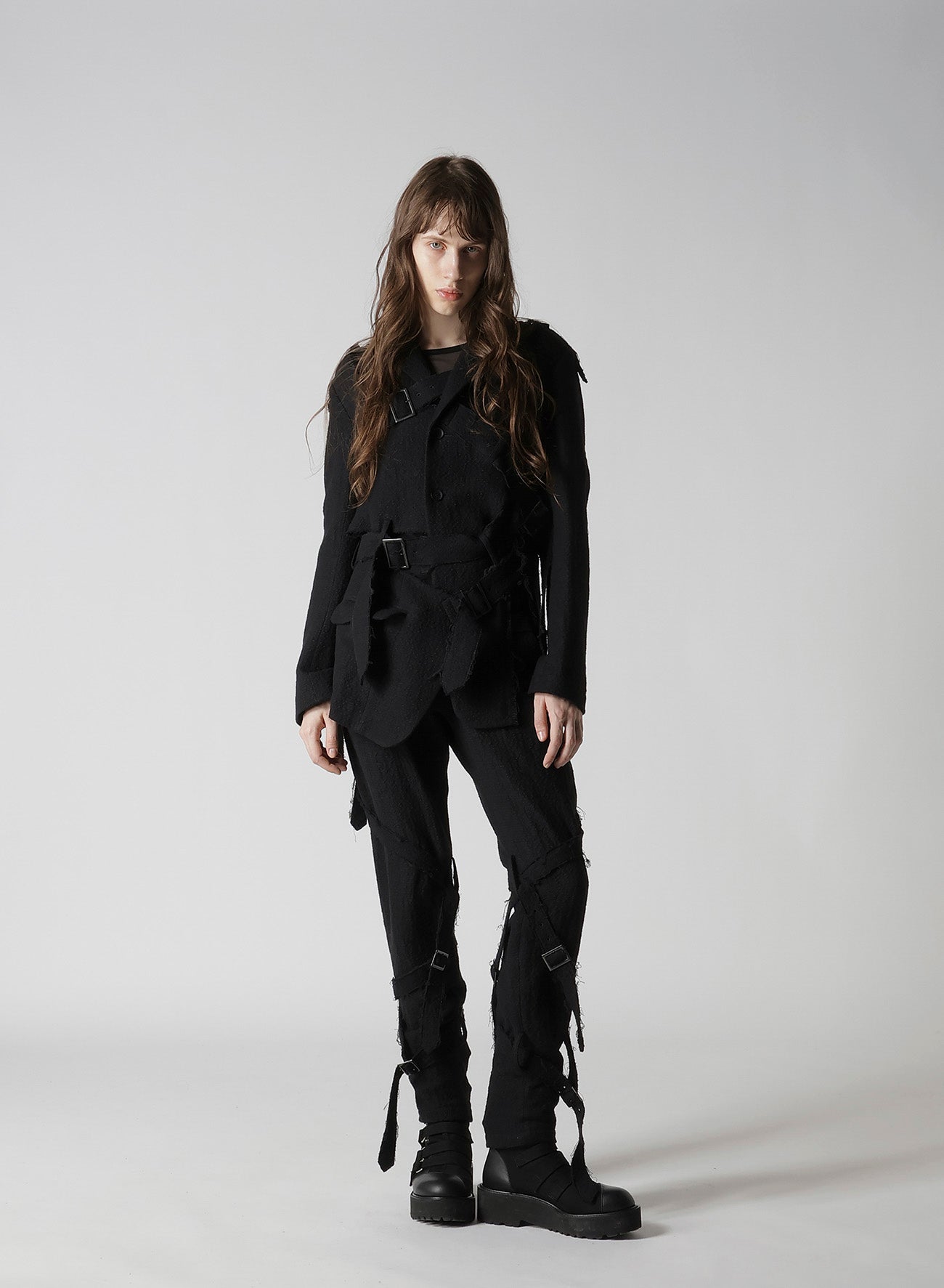 PLAIN STITCH +TULLE SLIT CHEST LONG SLEEVE T-SHIRT