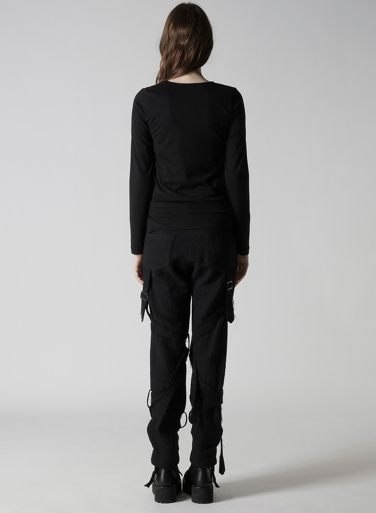 PLAIN STITCH +TULLE SLIT CHEST LONG SLEEVE T-SHIRT