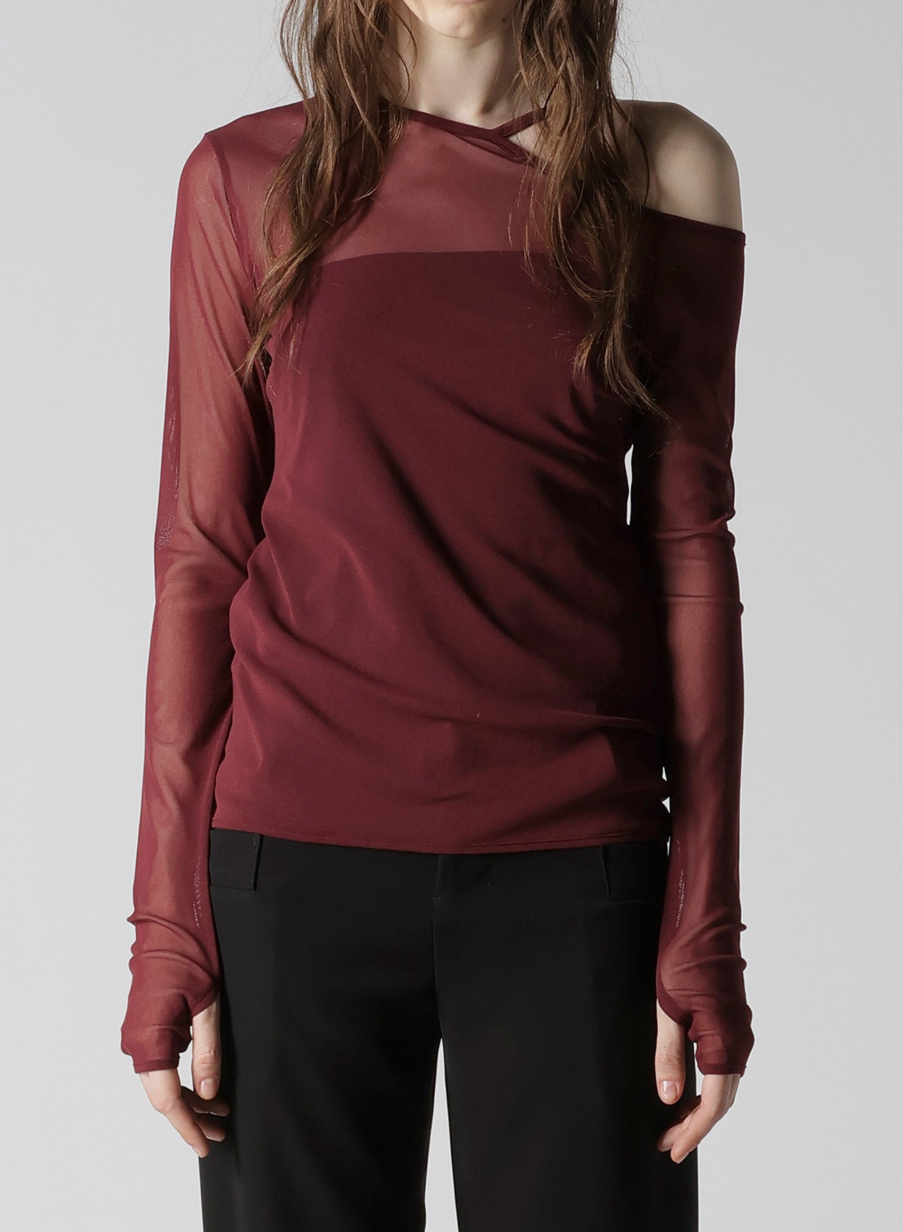 TULLE TIGHT OPEN SHOULDER T-SHIRT