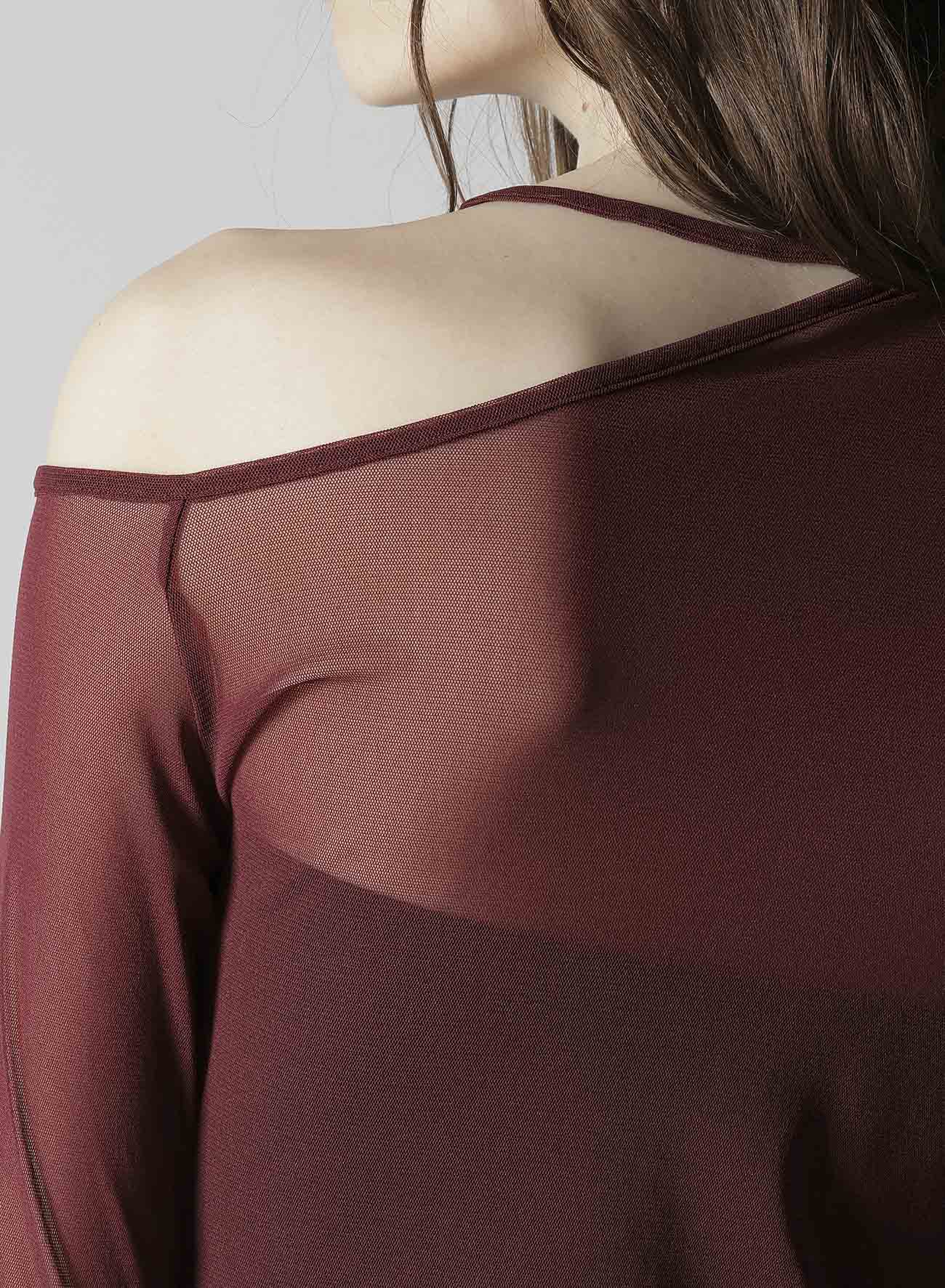 TULLE TIGHT OPEN SHOULDER T-SHIRT