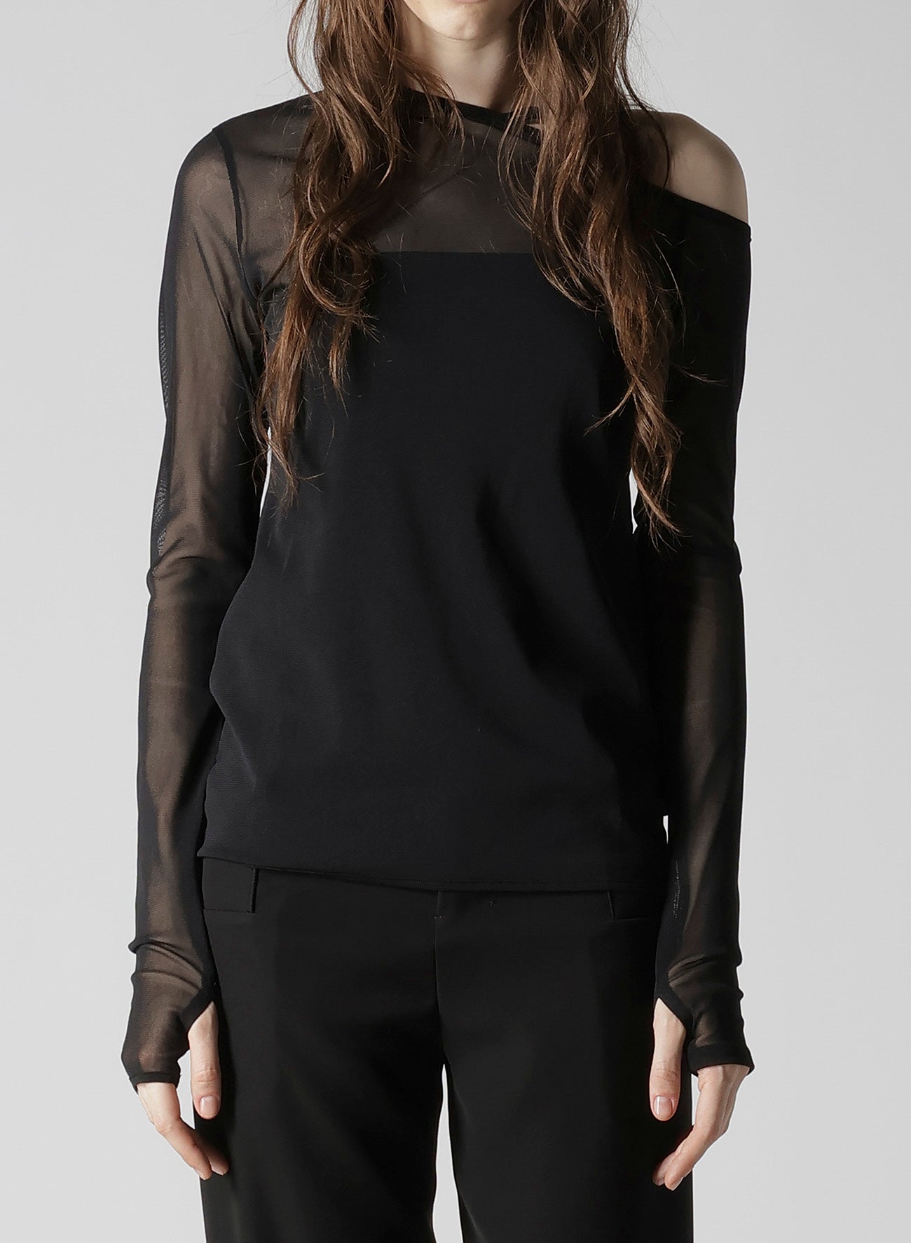 TULLE TIGHT OPEN SHOULDER T-SHIRT