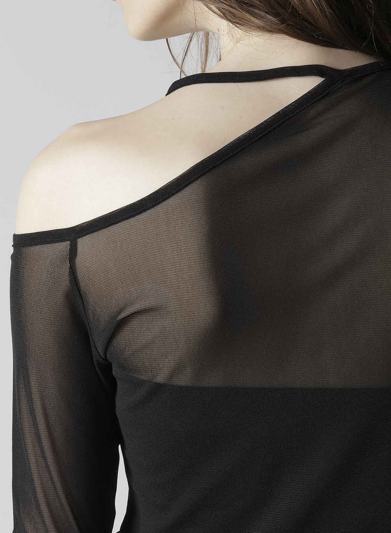 TULLE TIGHT OPEN SHOULDER T-SHIRT