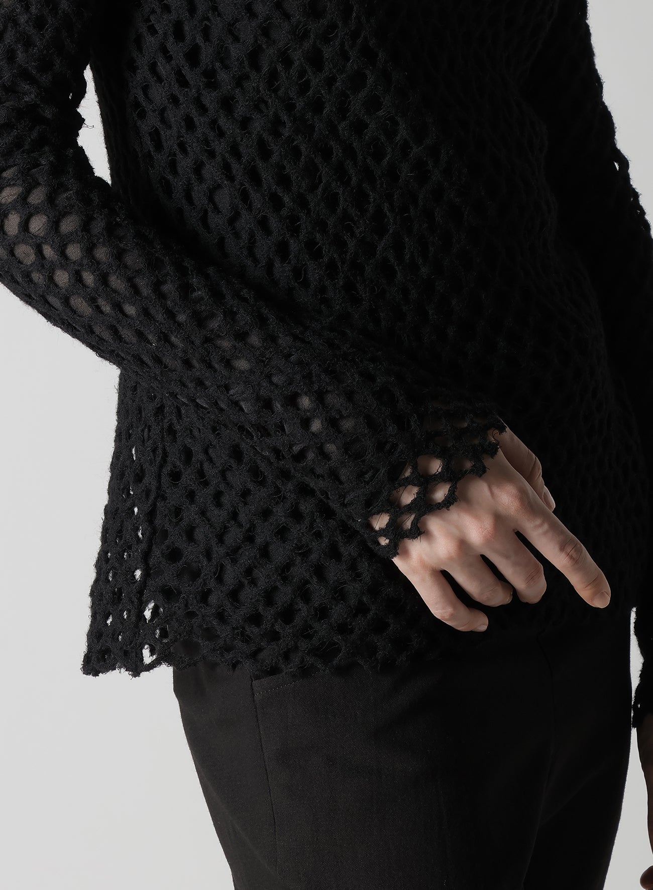HOLE JACQUARD + CHIFFON TIGHT LONG SLEEVE T-SHIRT