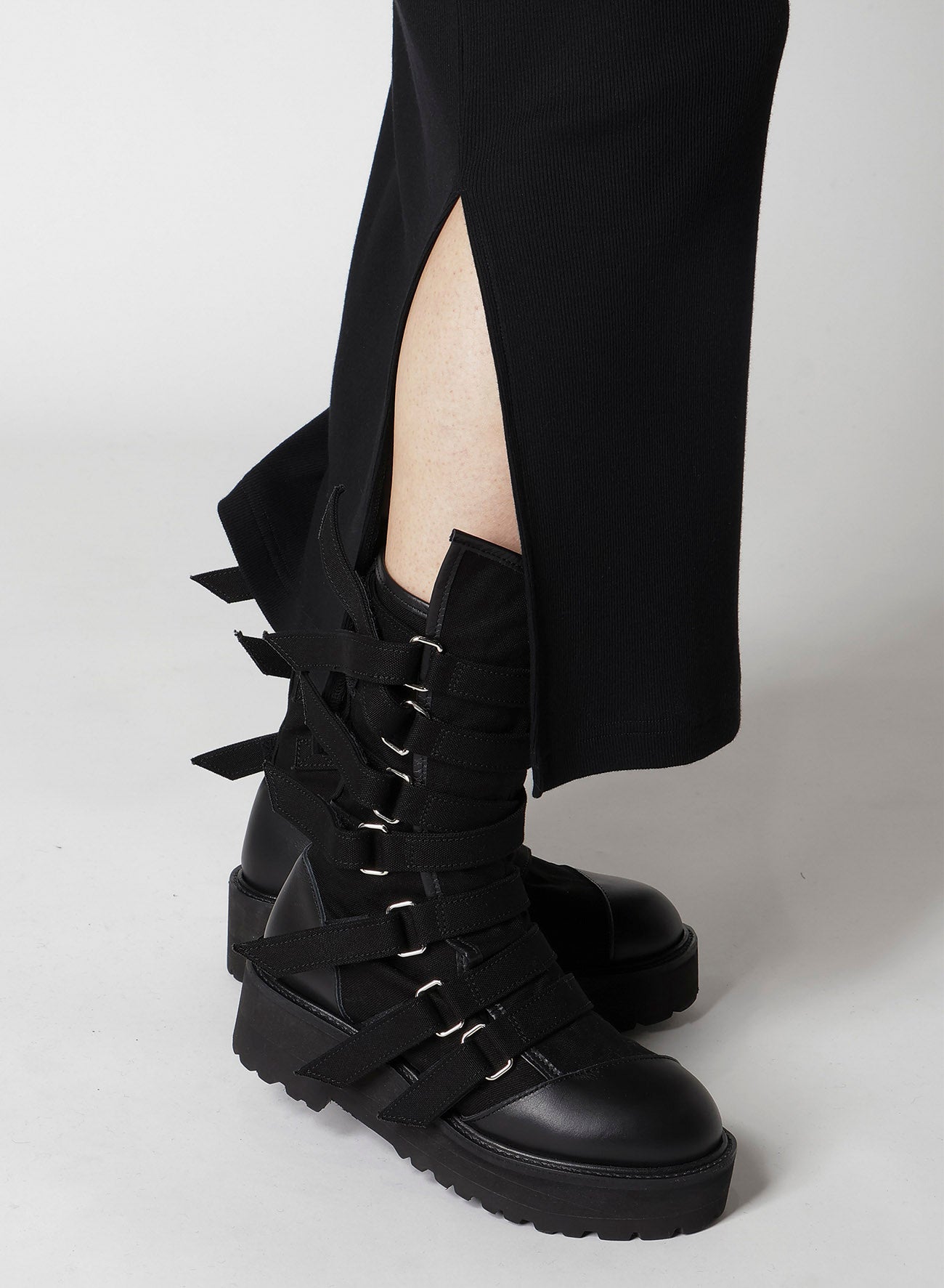 COTTON RAYON RIB SLIT DRESS