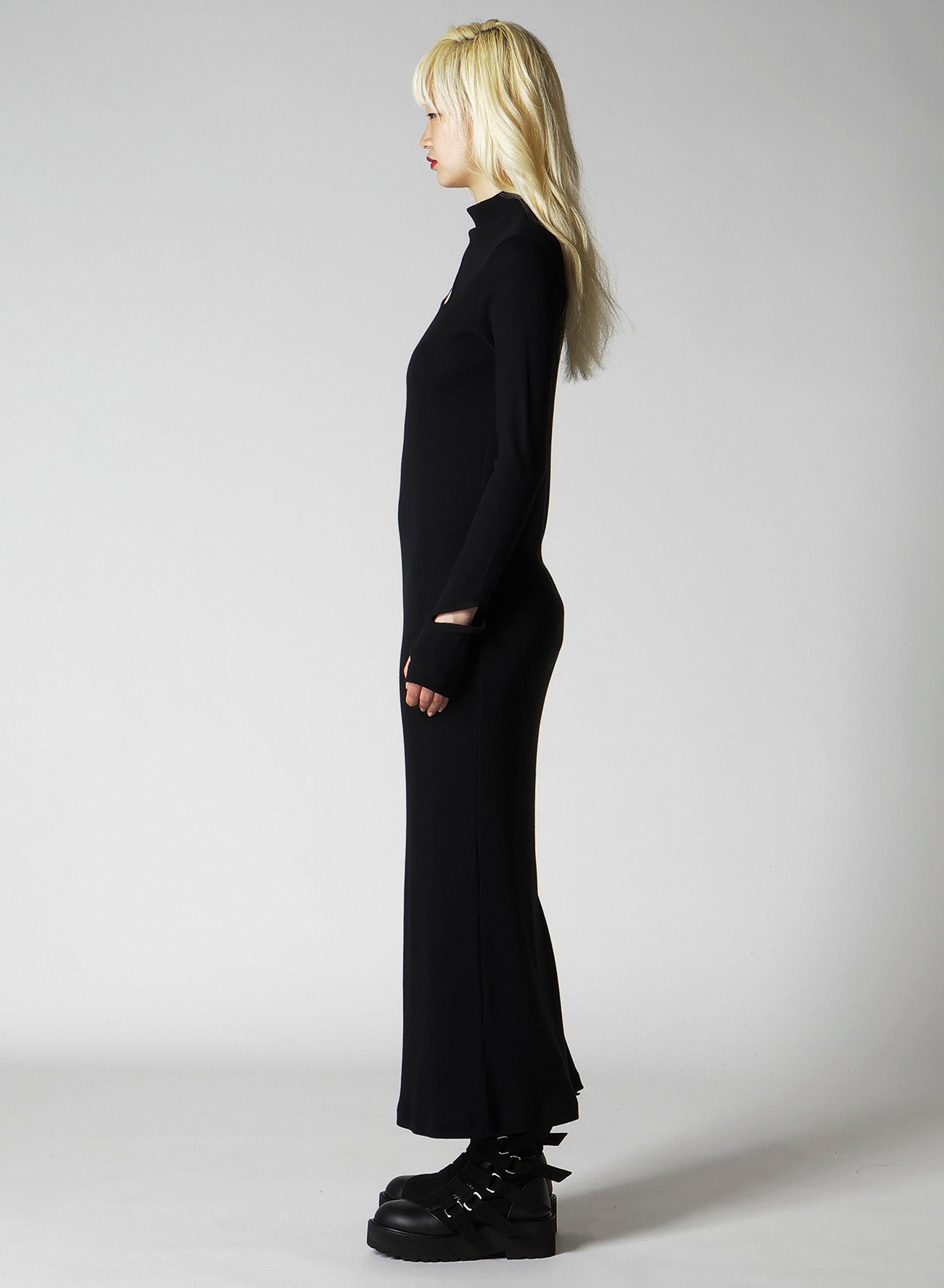 COTTON RAYON RIB SLIT DRESS