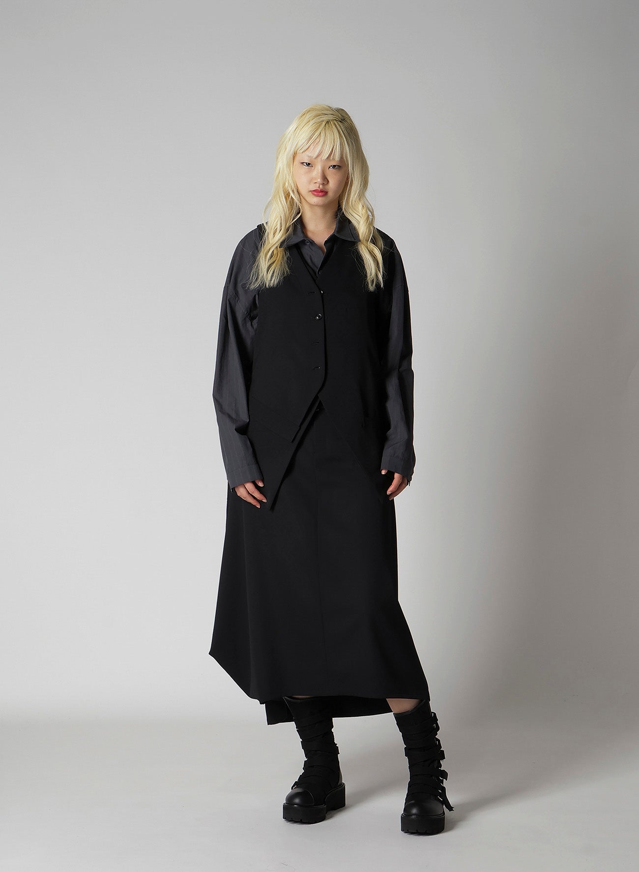 WOOL GABARDINE LAYERED VEST
