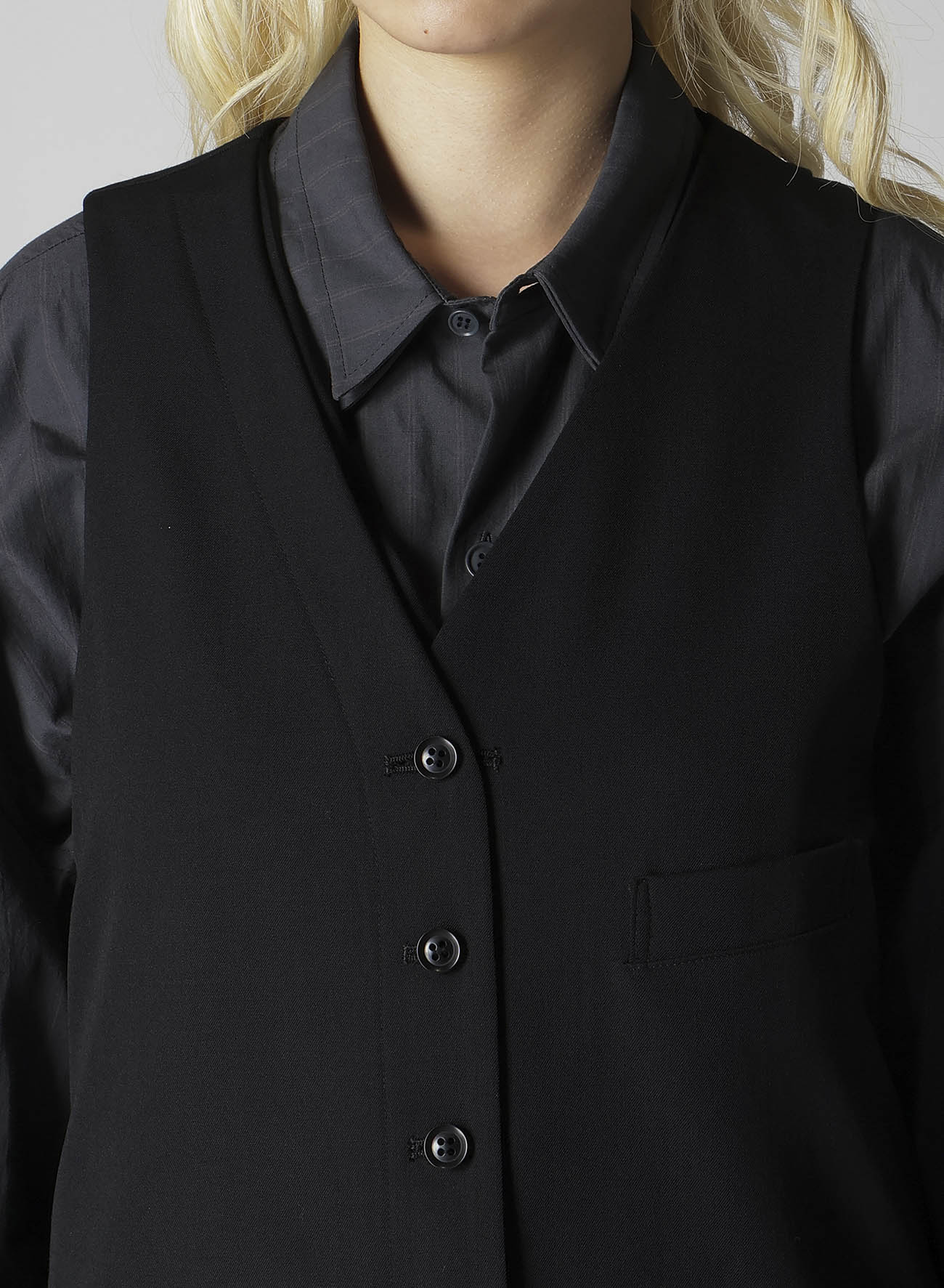 WOOL GABARDINE LAYERED VEST