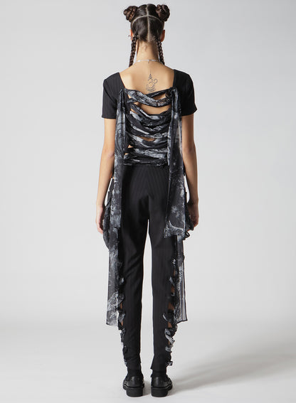 STRIPE RIBBON LACE-UP BLOUSE