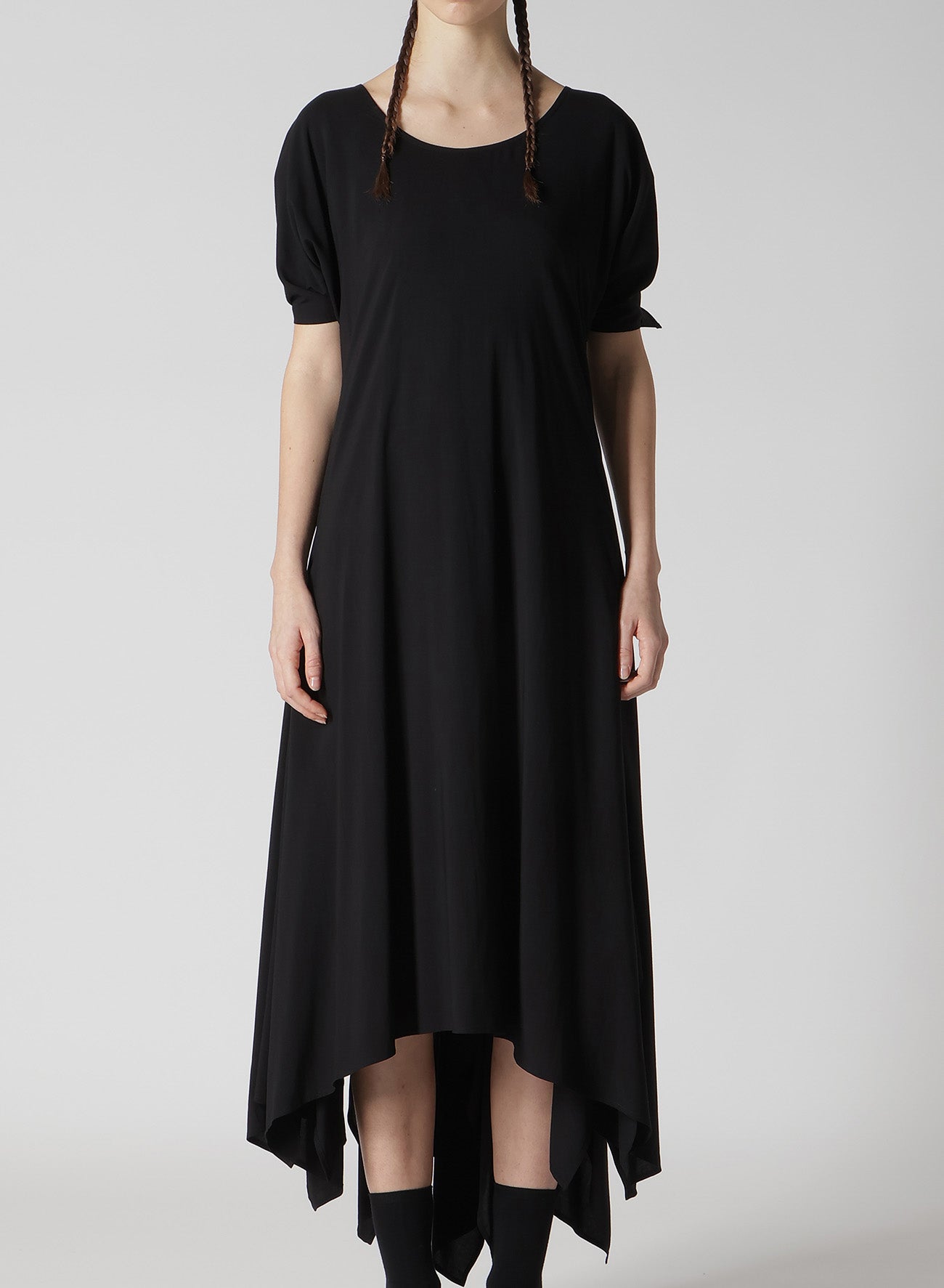 RAYON LAWN CUFFS RIBBON FLARED DRESS