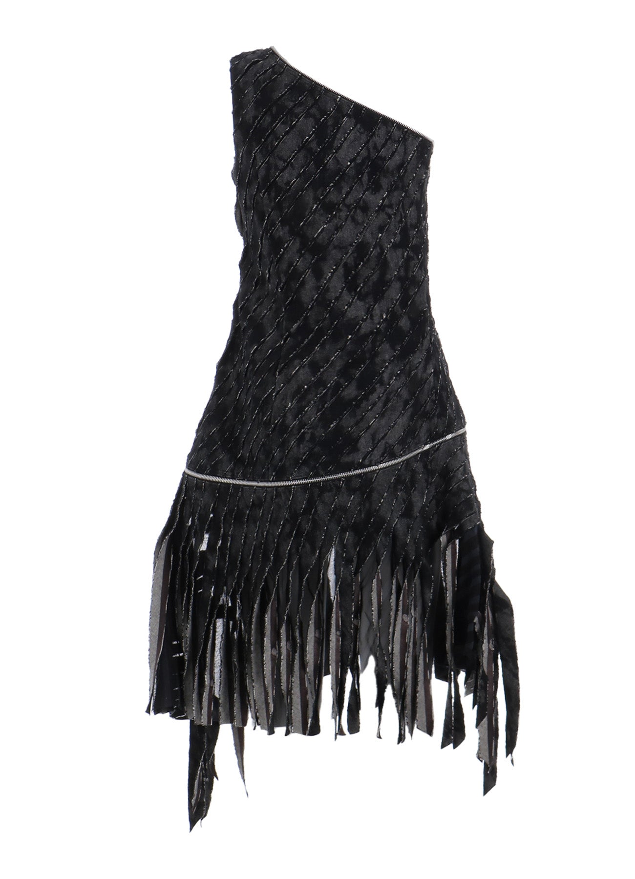 DENIM WITH SLASH DETAIL ZIP ONE SHOULDER DRESS